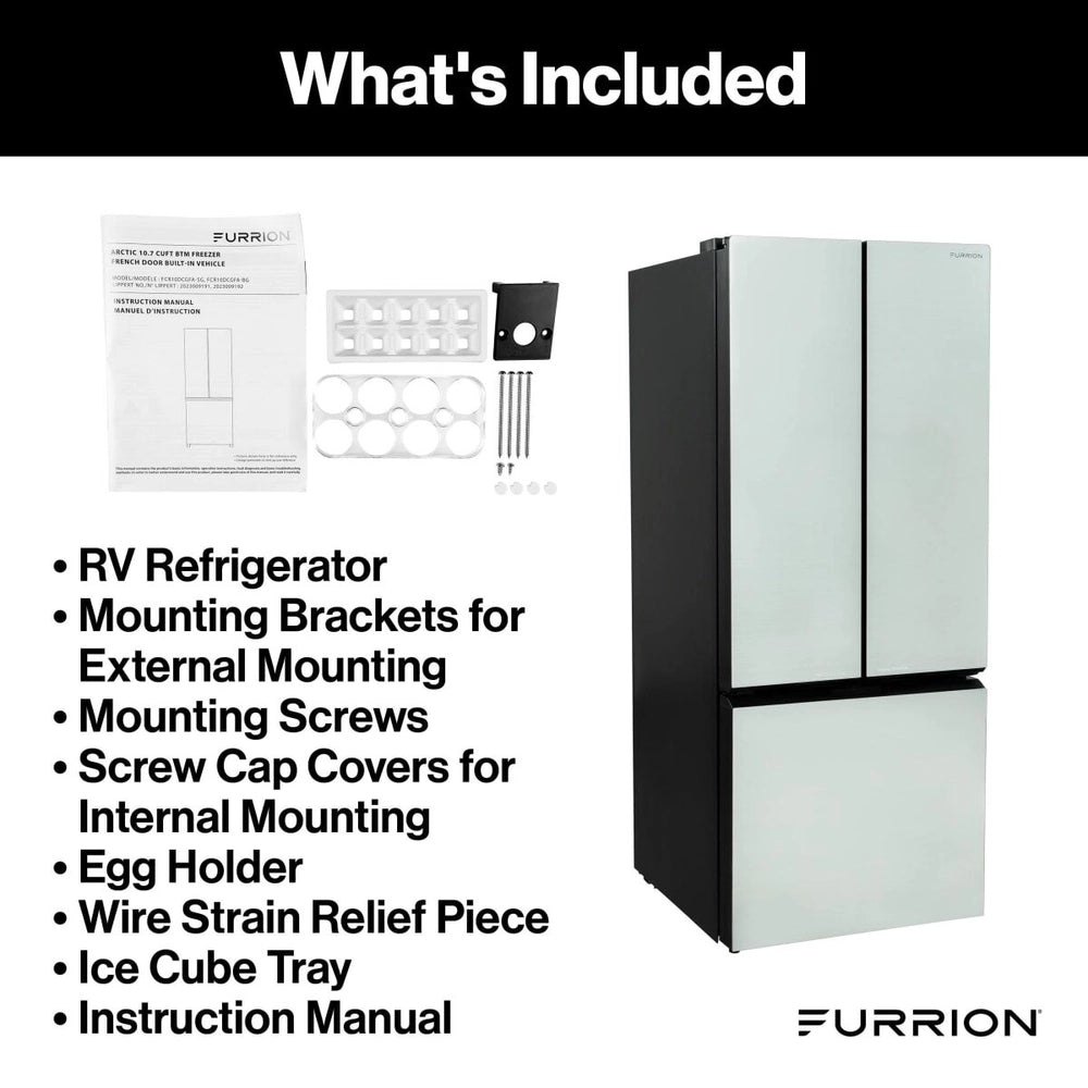 Furrion 10.2 Cuft 12V Fridge / French Door, Ss Glass