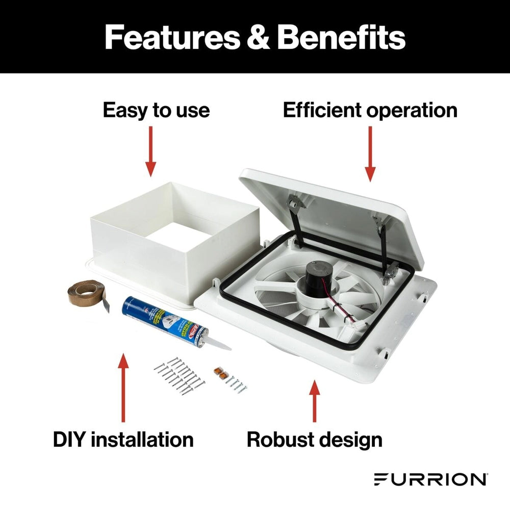 Furrion RV Roof Vent Fan With Lid Install Kit - 14" White #FVF14D90R6A-PS-AM