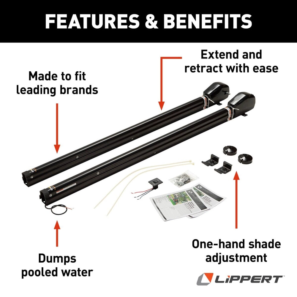 Solera® - 3000 Series Universal RV Awning Arms & Hardware Kit - Short, Black - #2023052355
