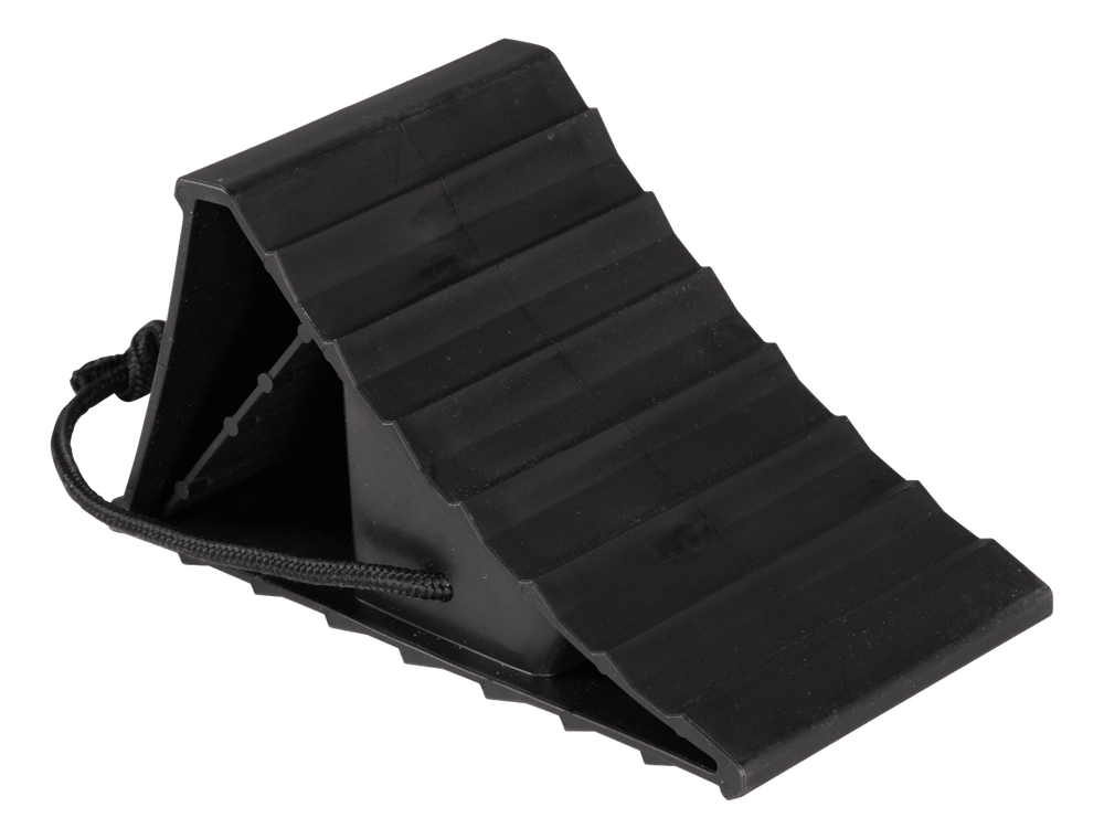Lippert™ - Plastic Wheel Chock with Rope - 8.2" L x 4.75" W - Non-Slip Heavy-Duty Design - #2024121201