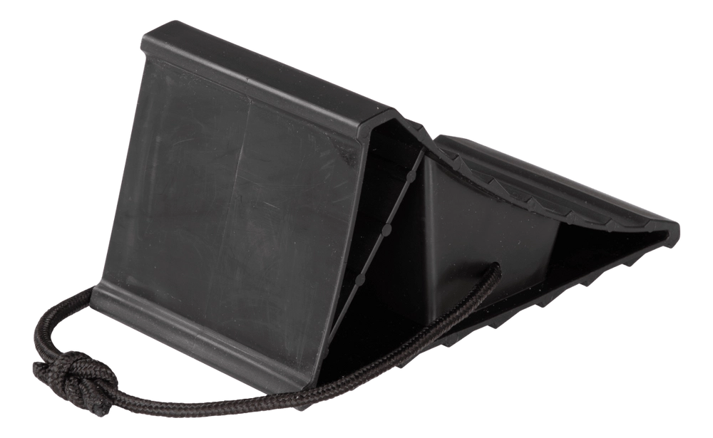 Lippert™ - Plastic Wheel Chock with Rope - 8.2" L x 4.75" W - Non-Slip Heavy-Duty Design - #2024121201