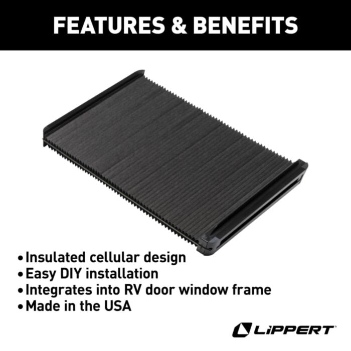 Irvine - Lippert Thin Shade EcoCell (100% Light Blocking) RV Entry Door Window Shade - 11.9"W x 21.5"T - For Prepped Lippert Entry Doors #786037