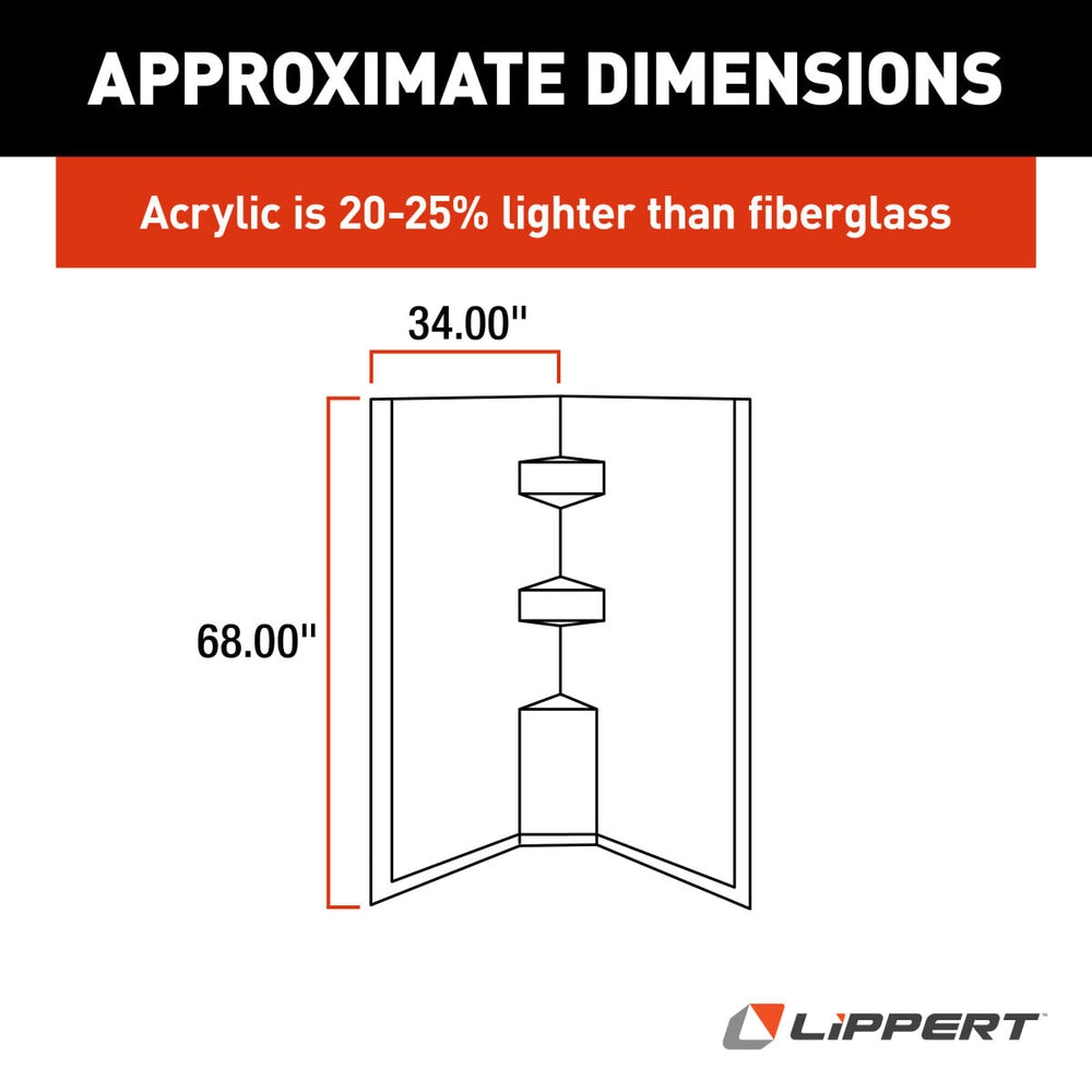 Lippert - Neo Angle Shower Wall Surround 34x34x68 - White - 306205