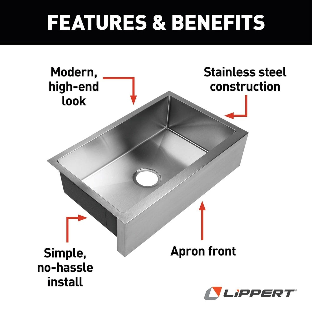 Lippert - Single Farmers Sink; 27" X 16" X 7" (Stainless Steel)