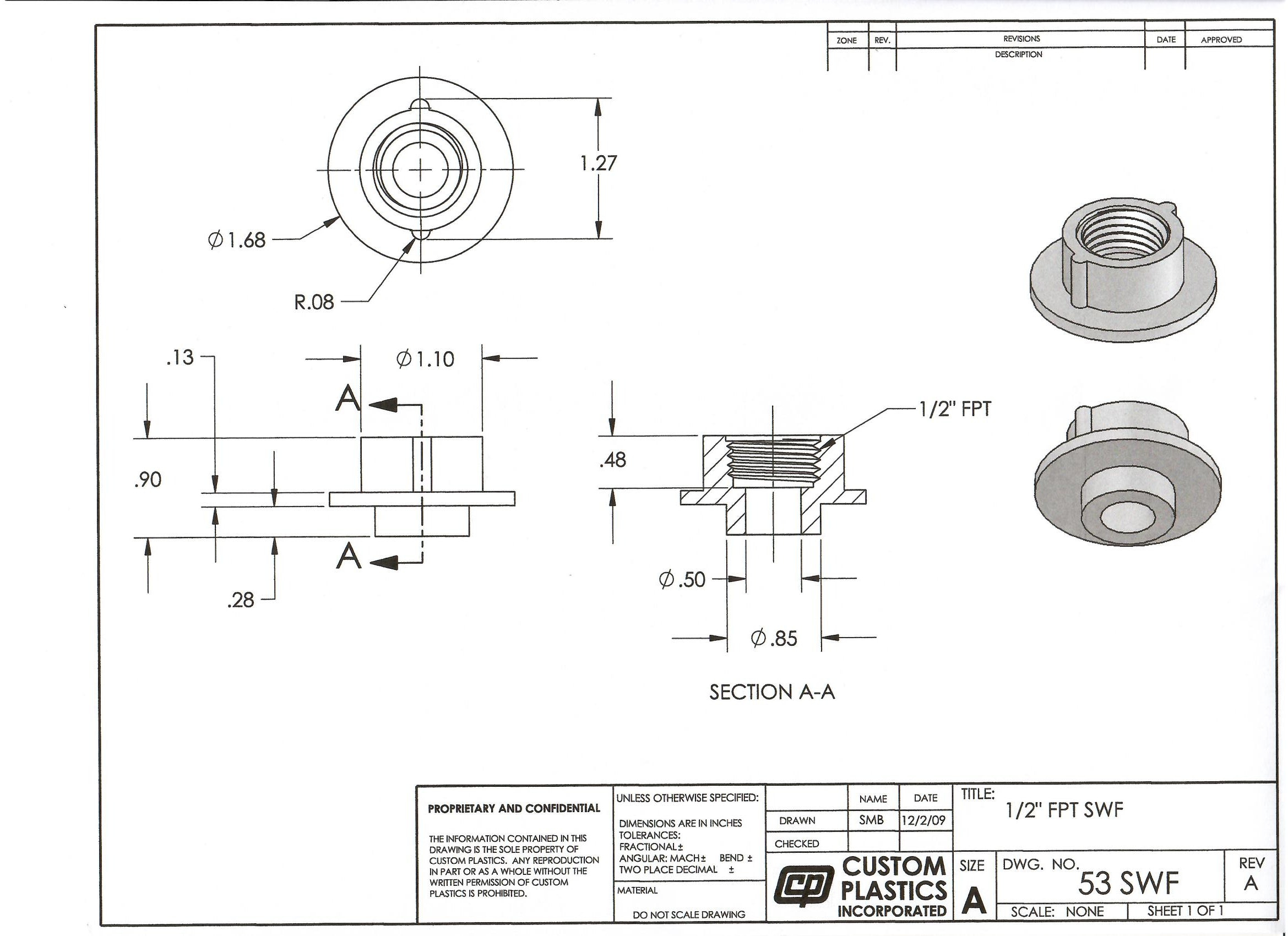 1/2" Spin FPT 7/8" Hole size Part # 53