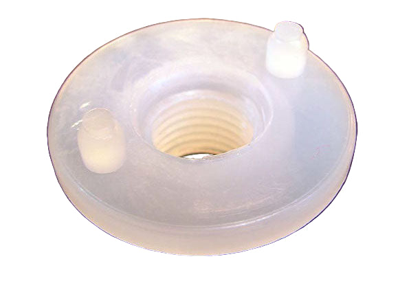 A white, transparent 1/4" flush spinweld fitting with two springs attached to its surface.
