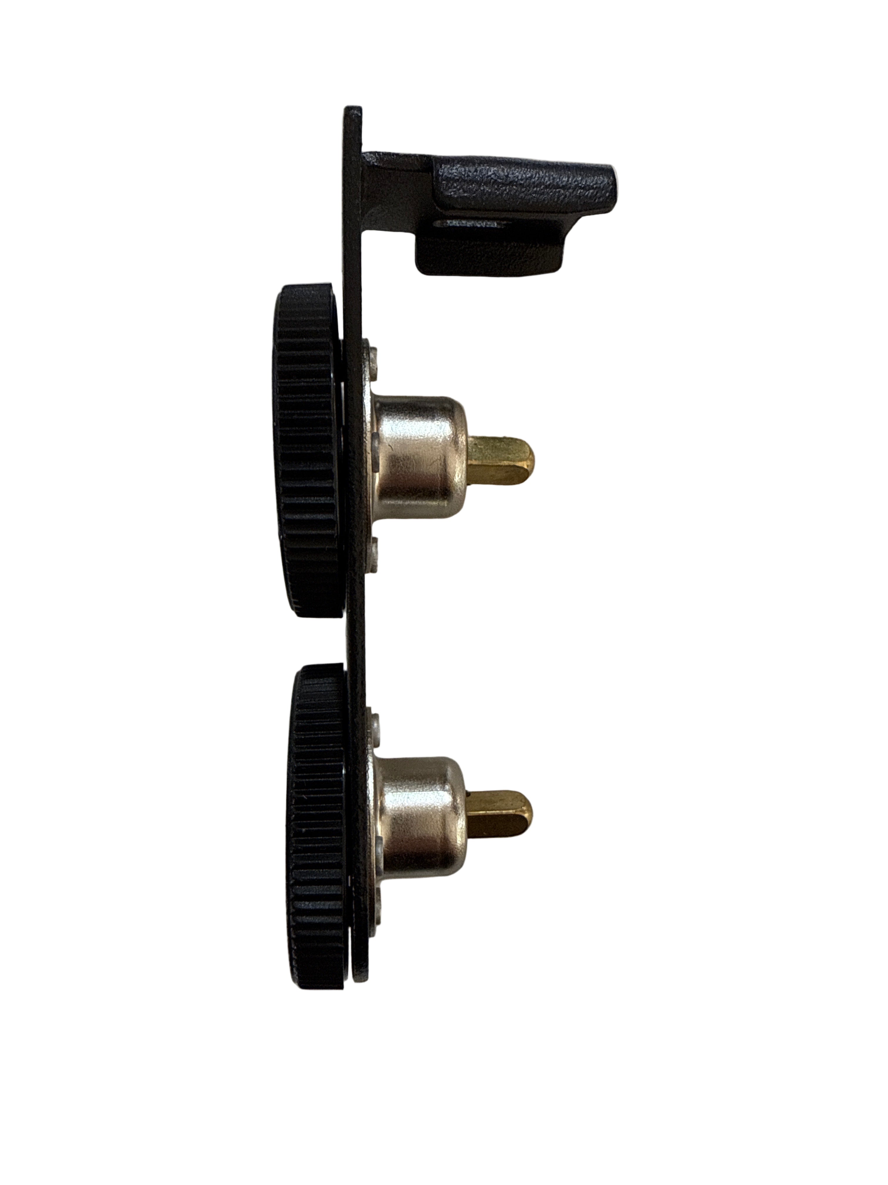 Irvine Shade - Day + Night Double Roller End Brackets Black Dials (Double Hung for Two Roller Shades) - RS-BA200B - Slow-Rise RV Window Shade Component