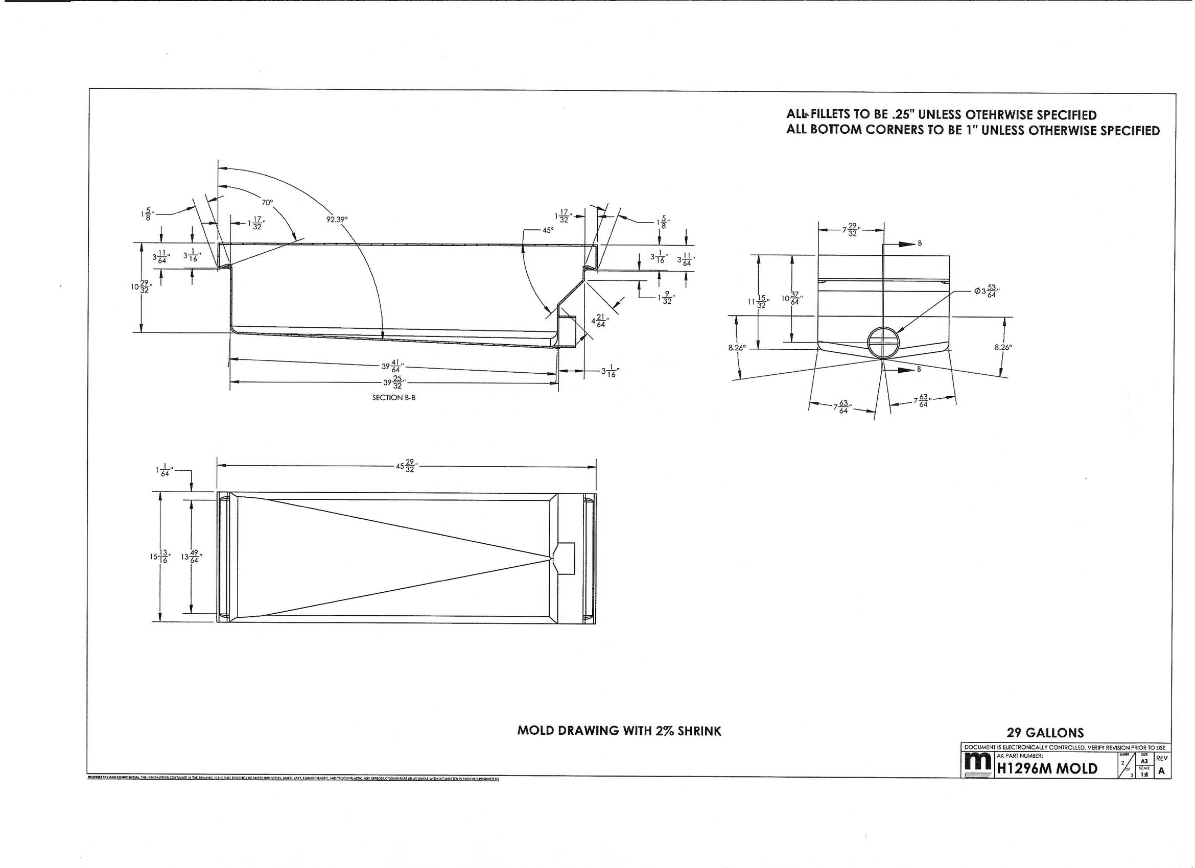 Elkhart Plastics - 29 Gallon RV Holding Tank 45x15.5x12.375 - H1296 Black Gray Water Tank