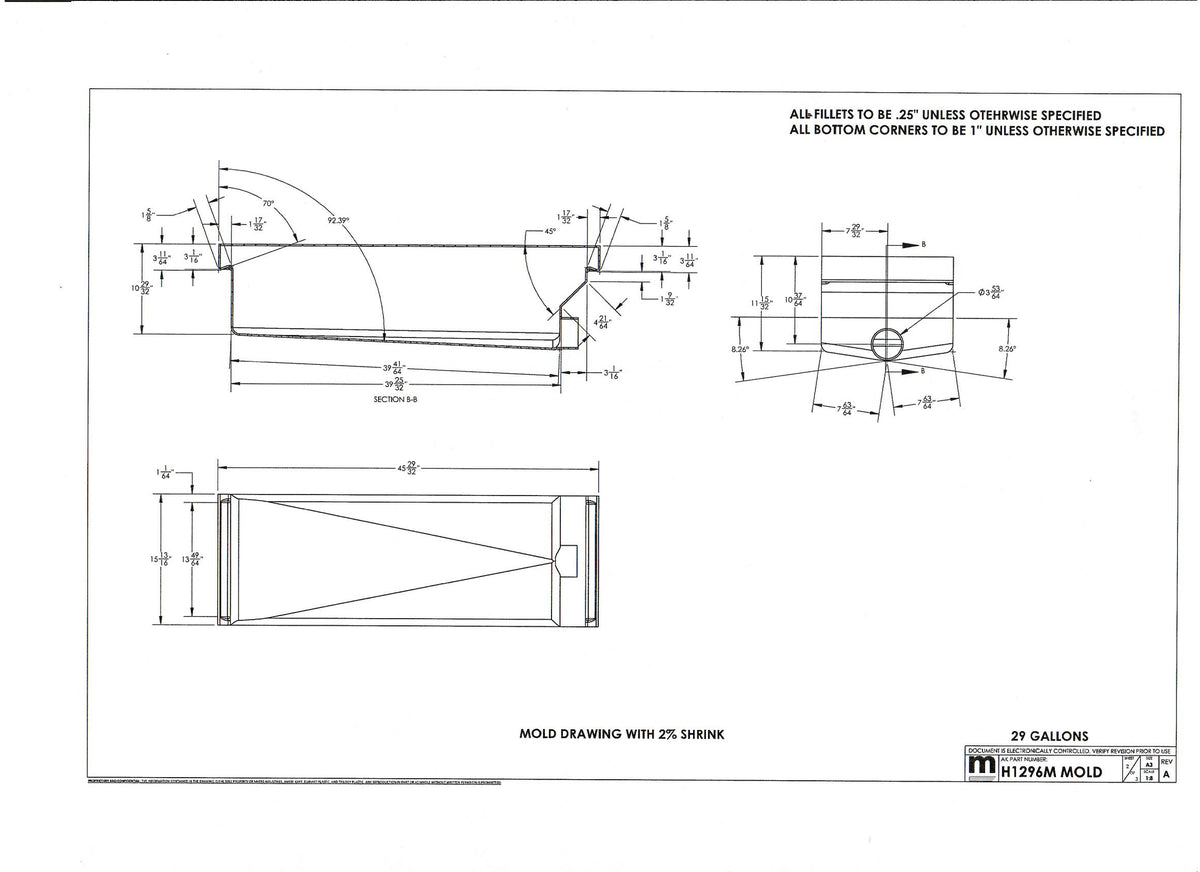 29 Gallon RV Holding Tank 45" x 151/2" x 123/8" (H1296 Elkhart RV Parts