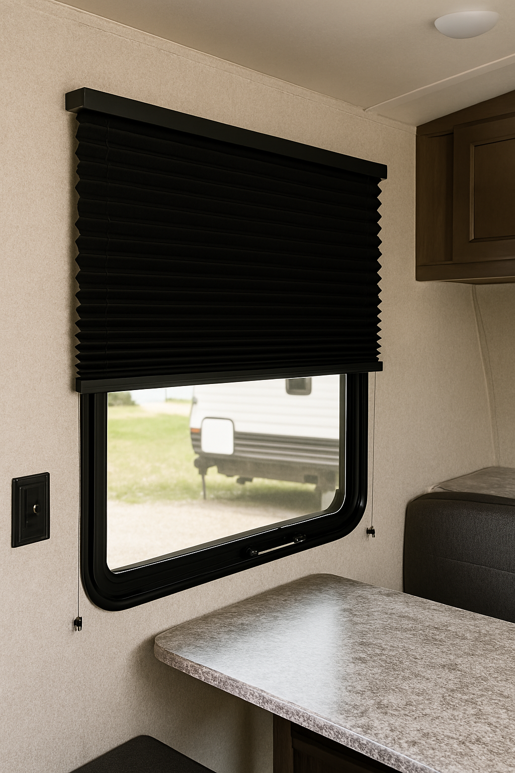 RV Pleated Window Night Shades - Black Color - Genuine OEM Supplied - Custom Sizes