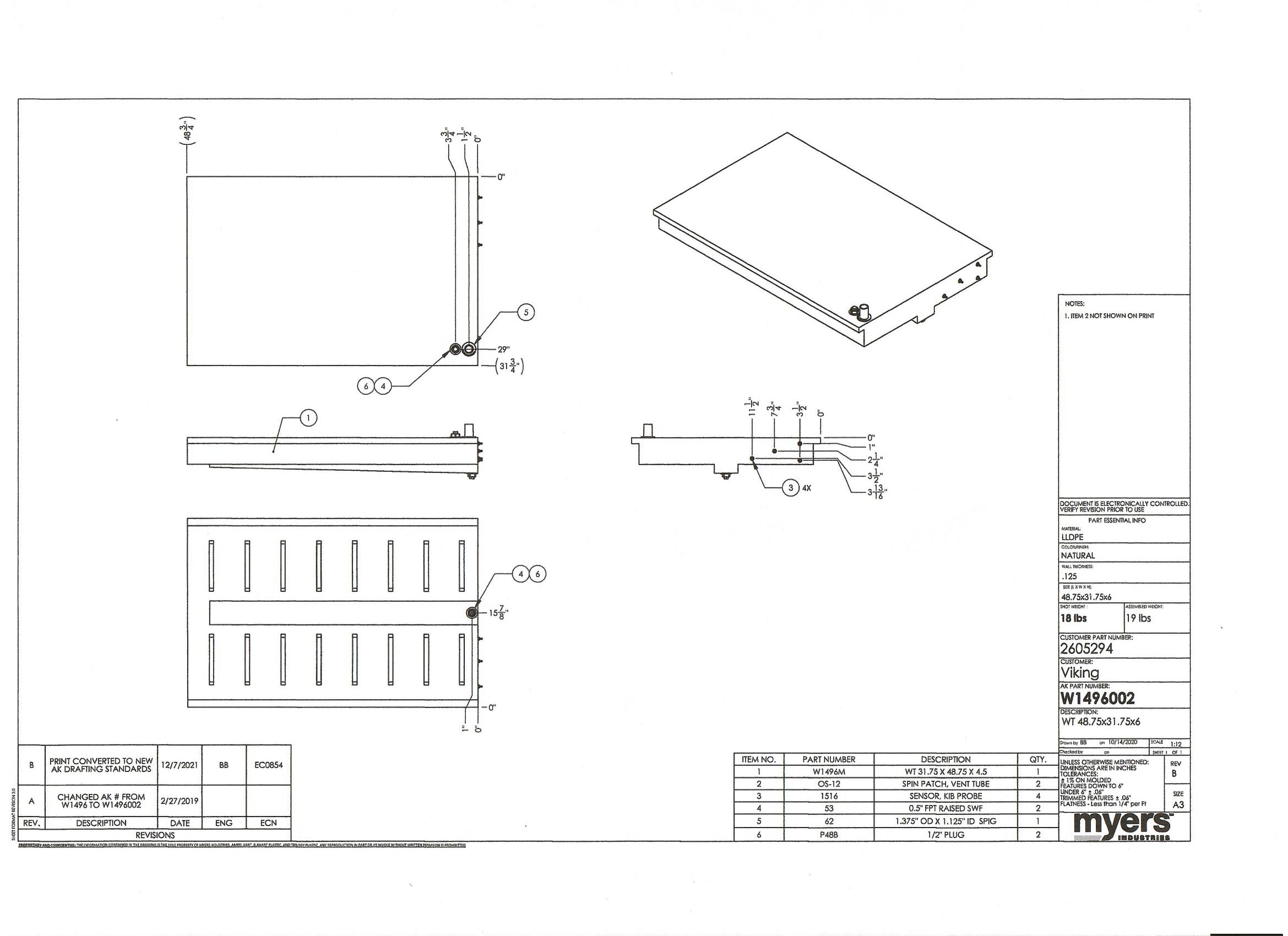 33 Gallon RV Water Tank 48.75" x 31.75" x 4.5" EPI W1496 (No Fittings Installed)