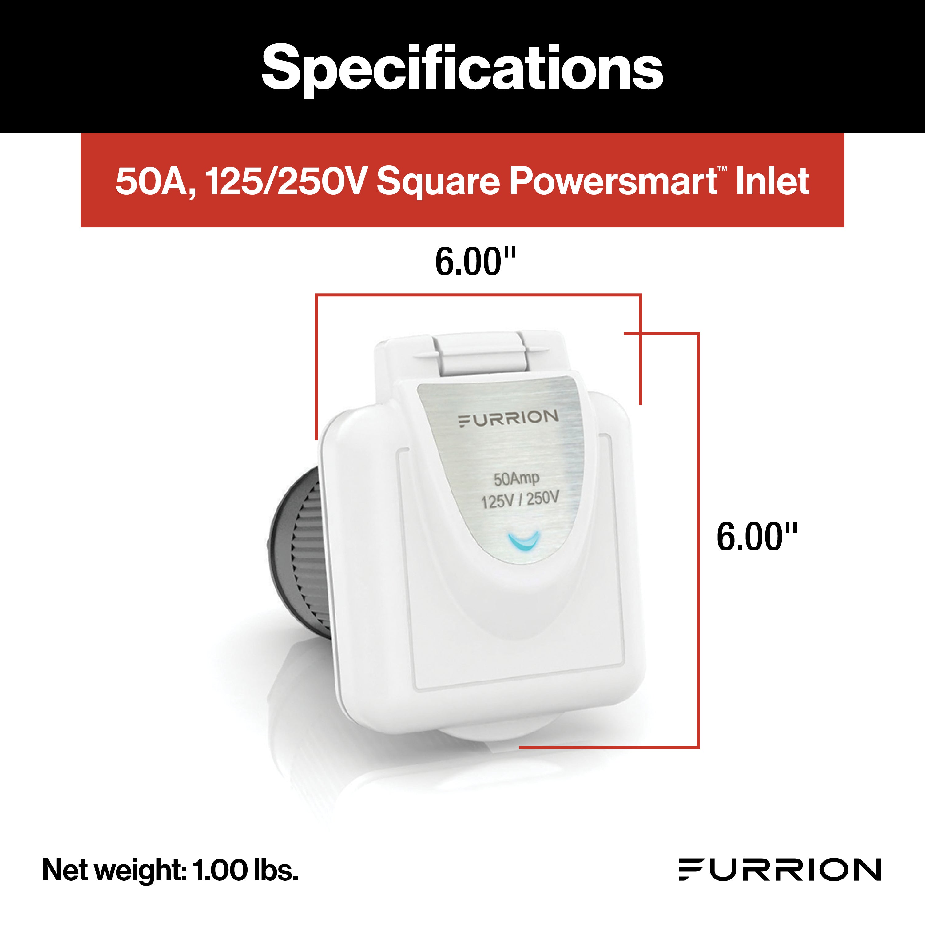 Furrion Square Powersmart Inlet - 50A, 125/250V, White #F52Ins-Ps-Am - Image 2