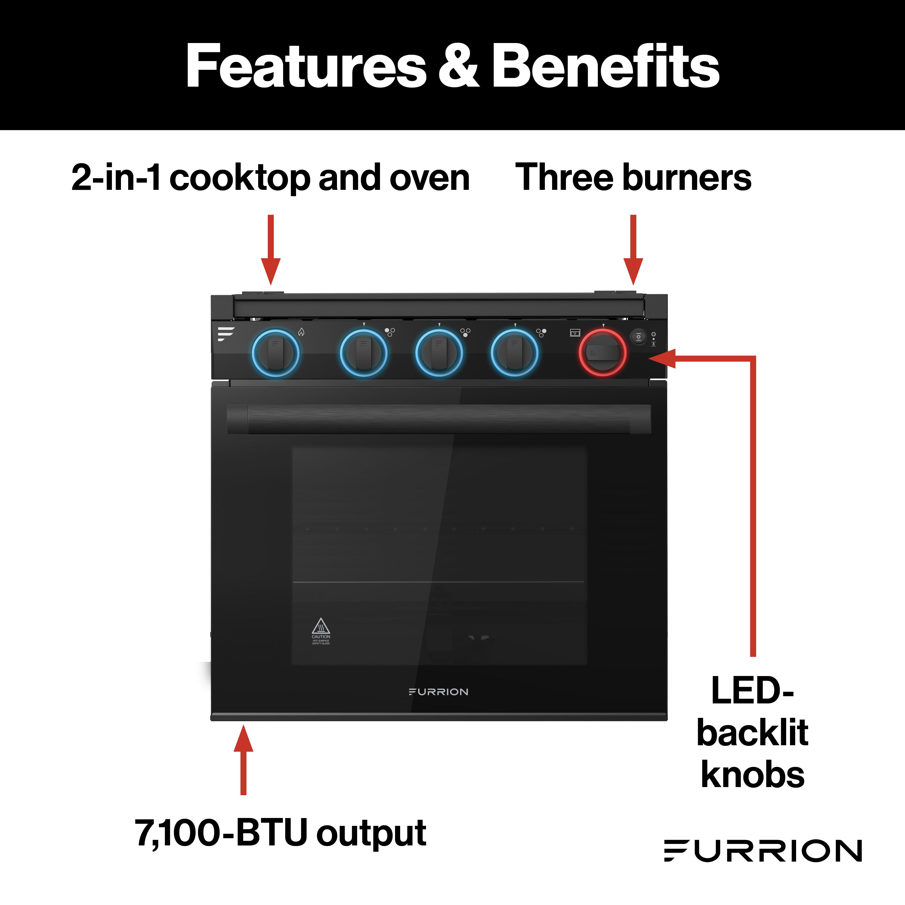 Furrion 2-In-1 Rv Gas Range Oven - 21" Black With Stainless Steel Handles #Fgr21G3A2-Bg - Image 5