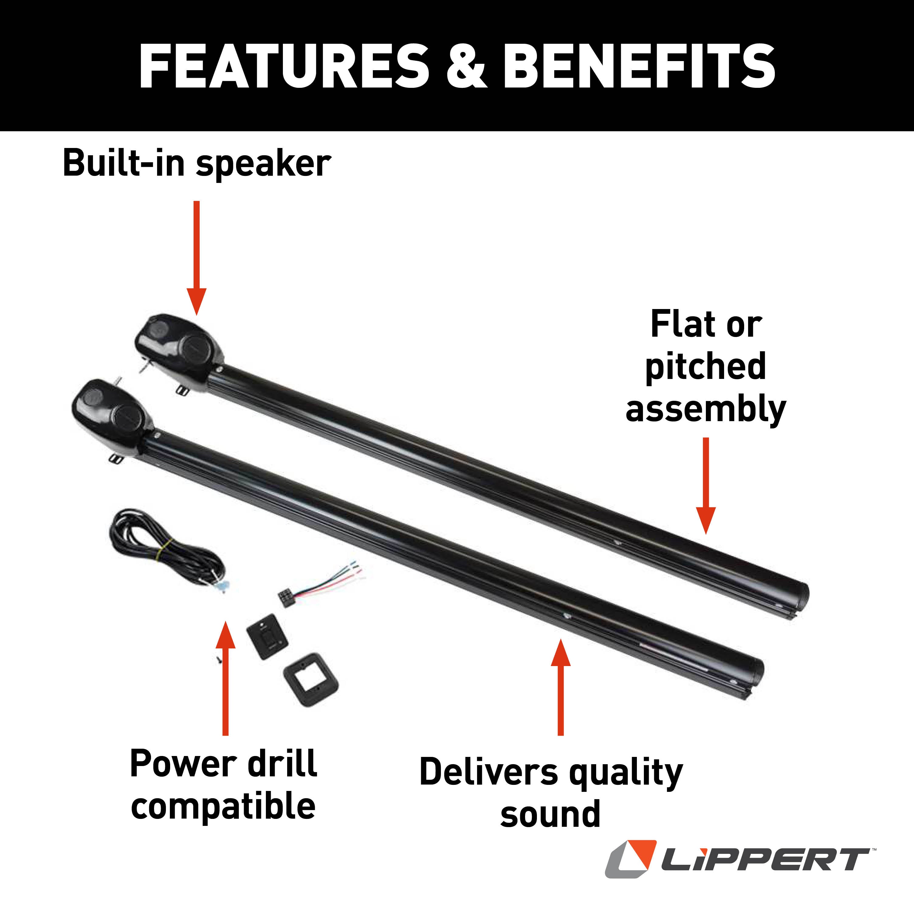 Solera Speaker Head Power Hardware Kit For Pitched Awnings (66-1/8" Arms) Black #351395 - Image 2