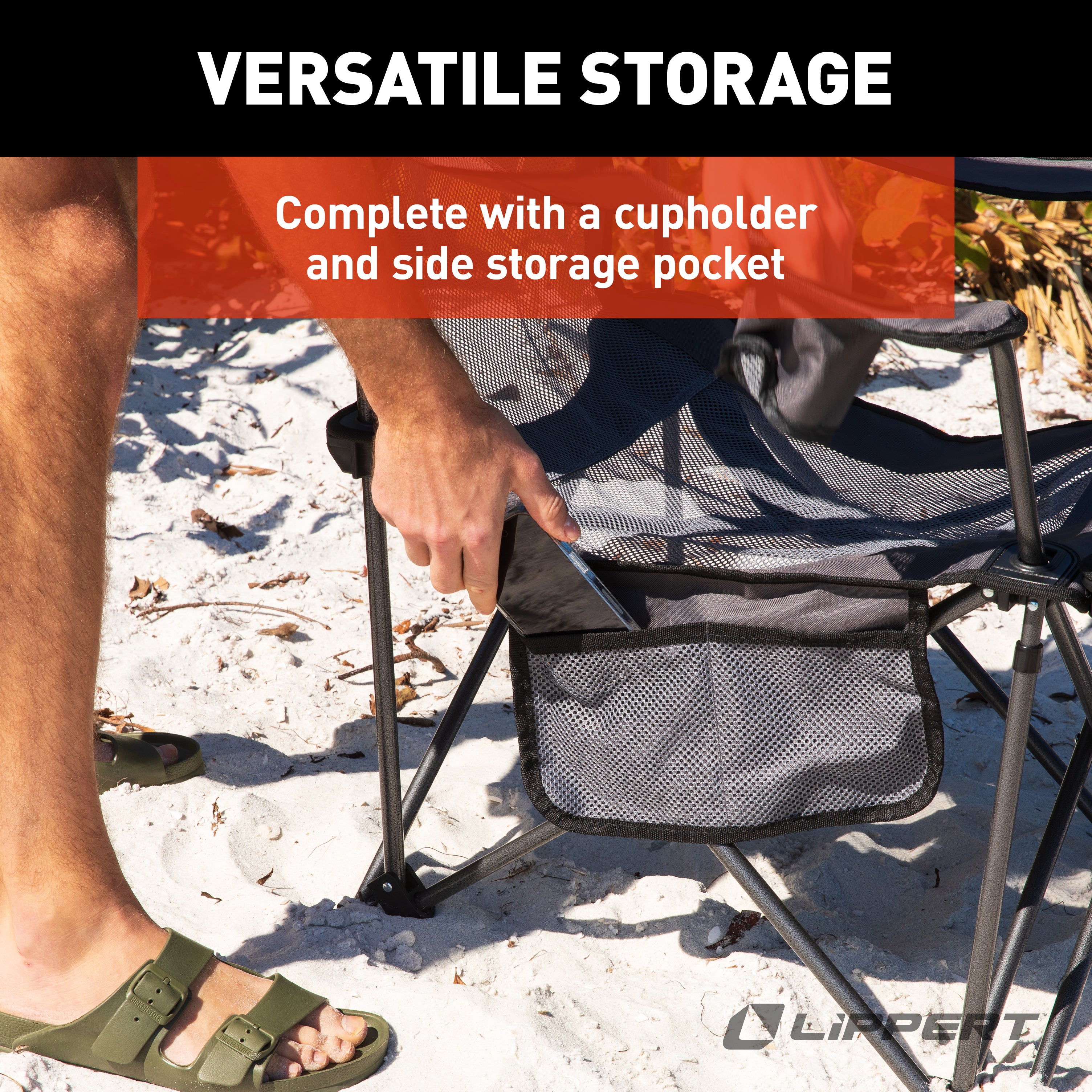 Lippert Sun Soaker Vented Reclining Camping Chair With Footrest - Dark Grey - Image 5