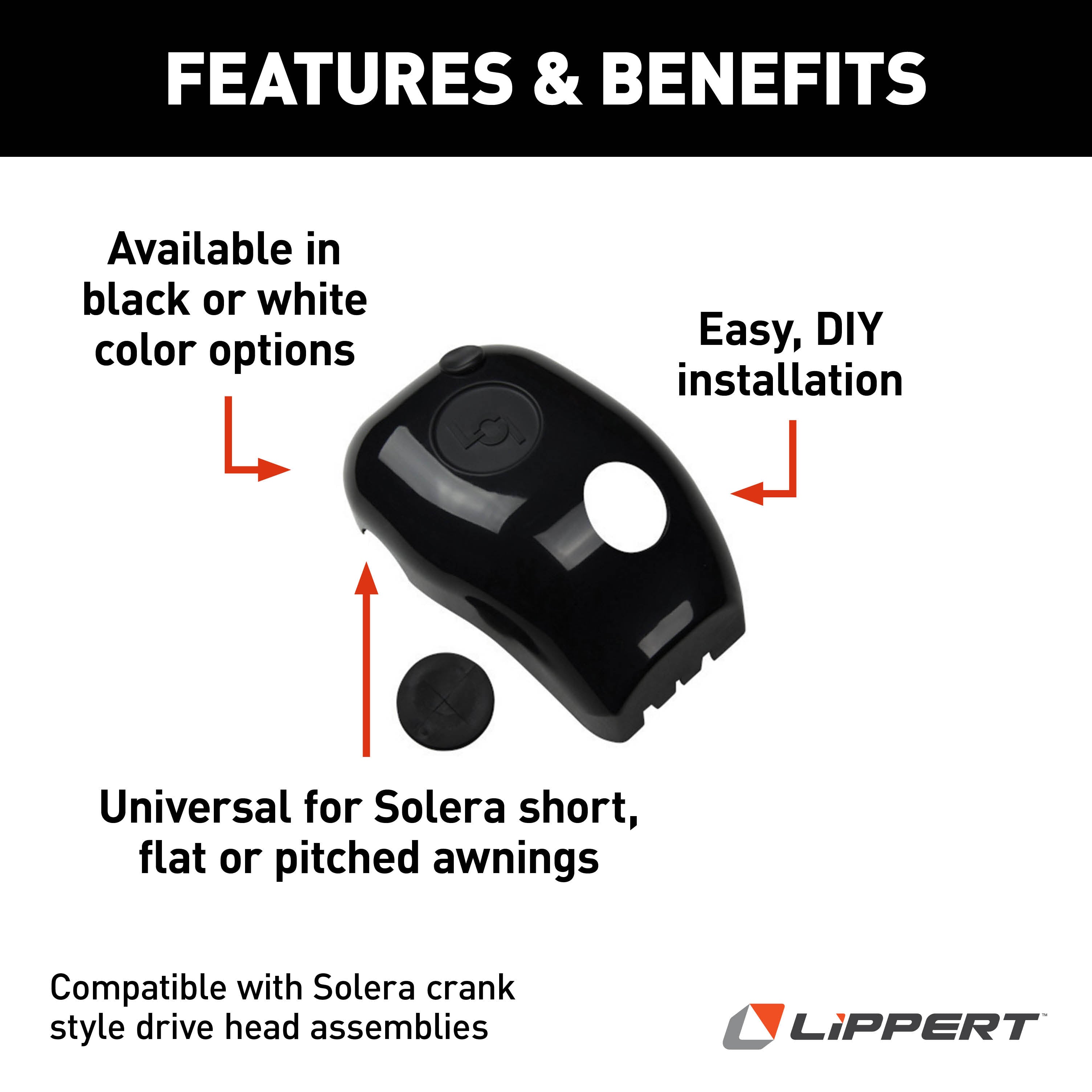 Solera Manual Crank Style Awning Drive Head Front Cover - Black #351832 - Image 2