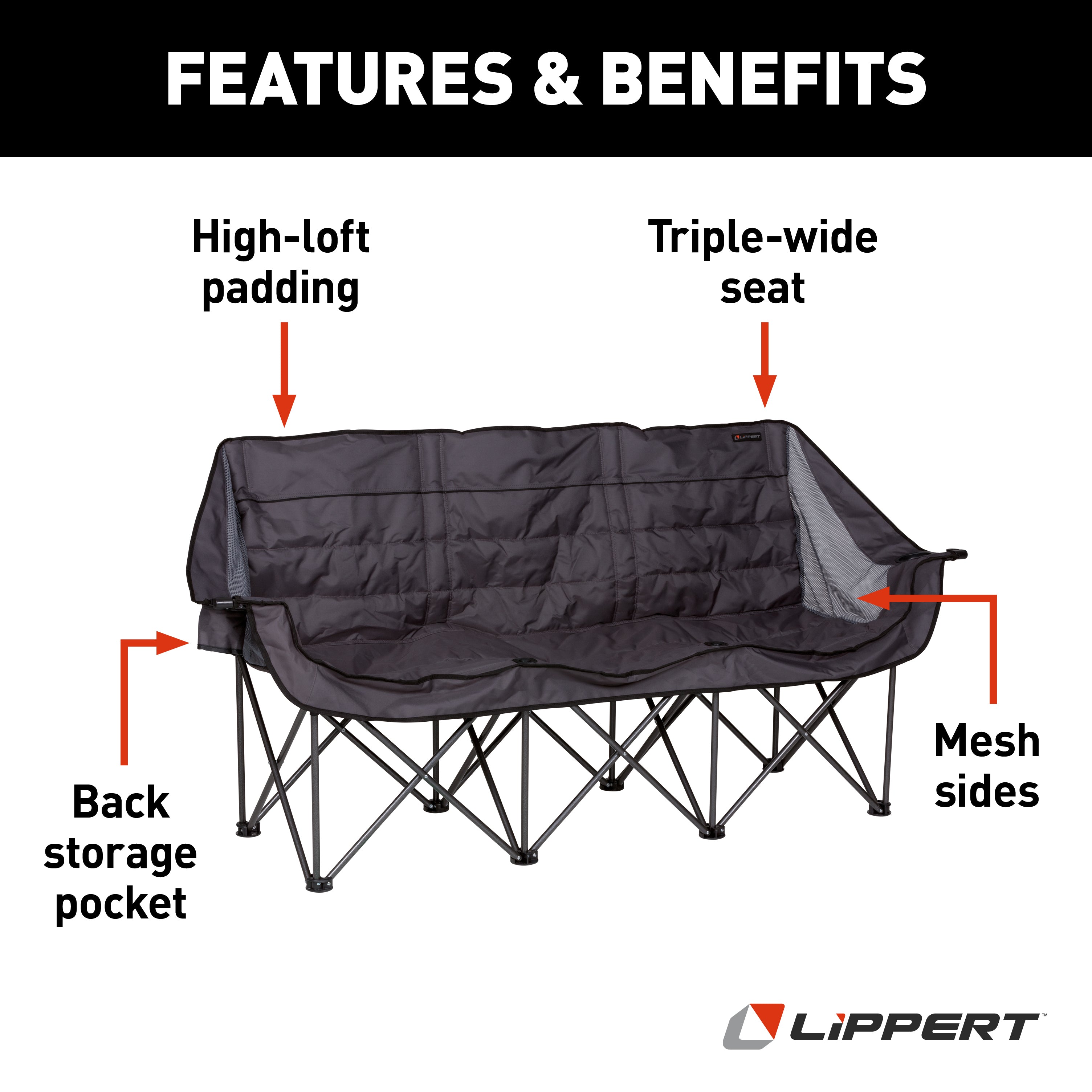 Lippert Campfire Folding Couch - Dark Grey - Image 2