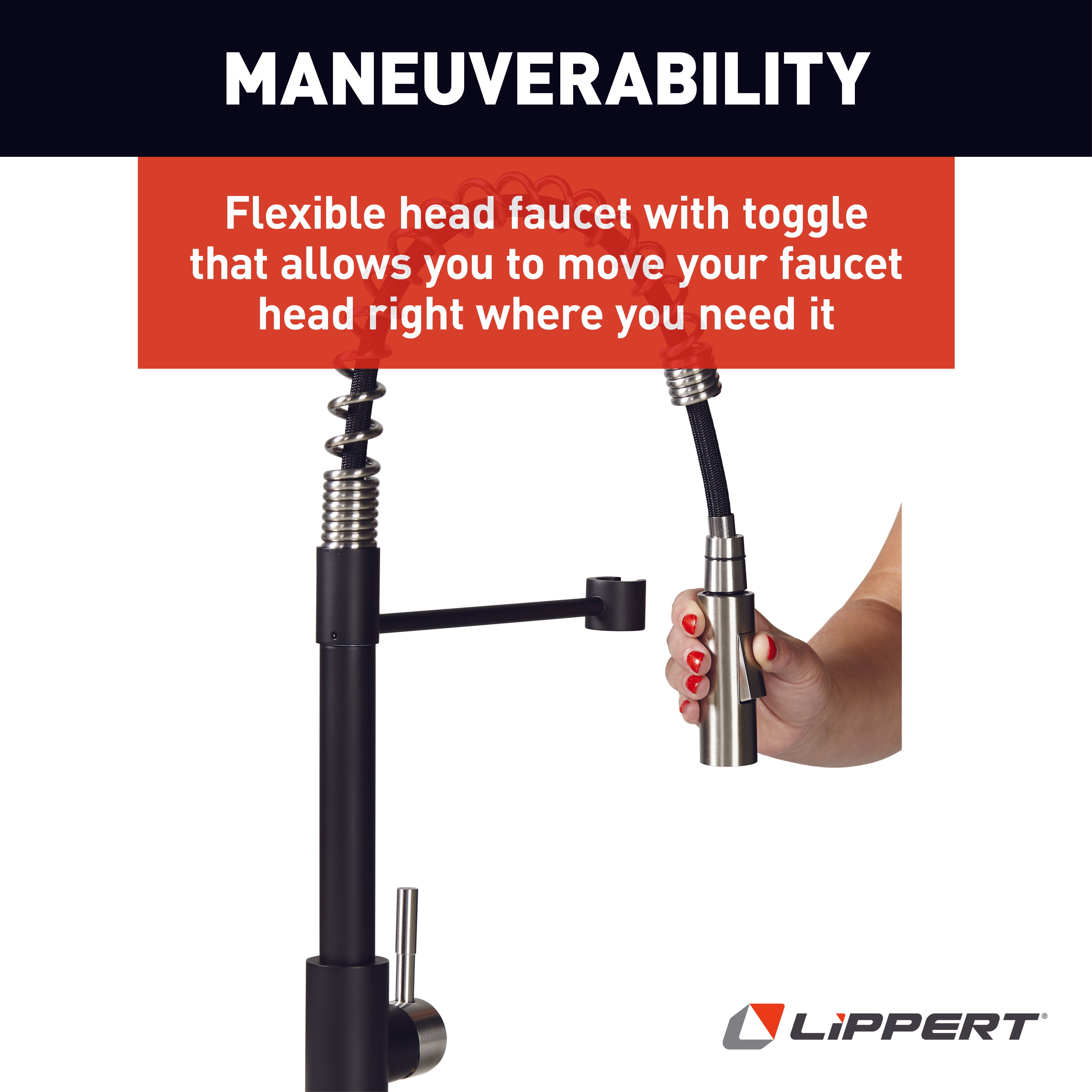 Lippert Flow Max Coiled Kitchen Faucet - Black/Stainless Steel #2022109922 - Image 5