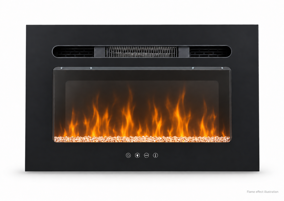 Covenant LFP26-CT 26 inch crystal electric RV fireplace — flame effect illustration