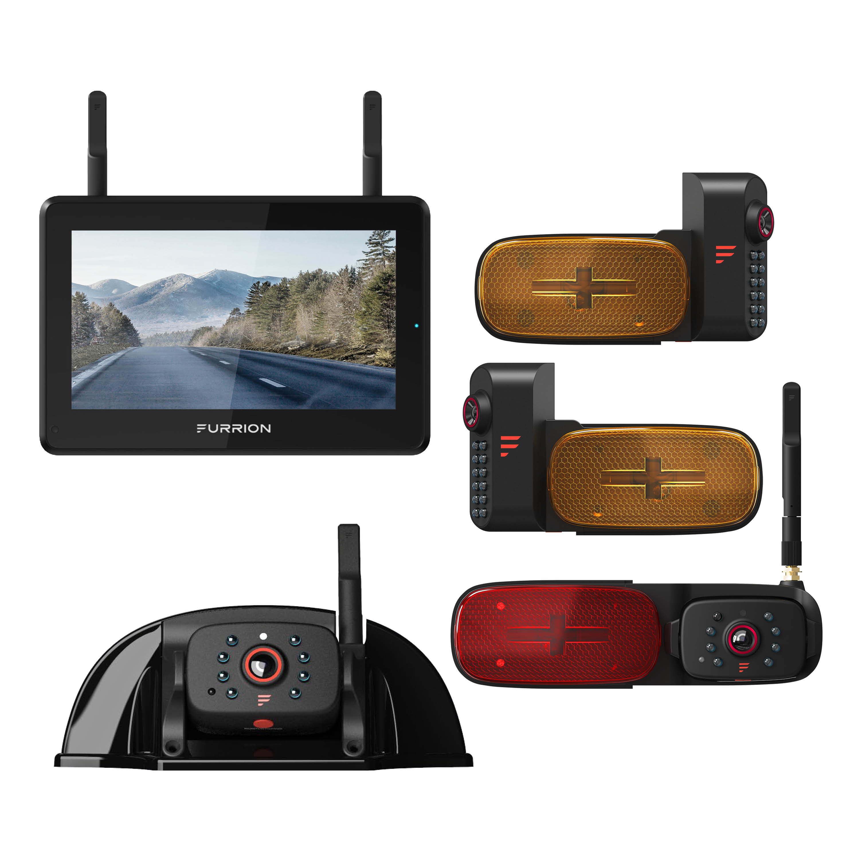 Furrion Vision S+ Rv Observation System - 7" Monitor, Side Cameras With Led Marker Lights, Sharkfin Camera, Rear Camera With Led Marker Light #Fos7Htapm - Image 1
