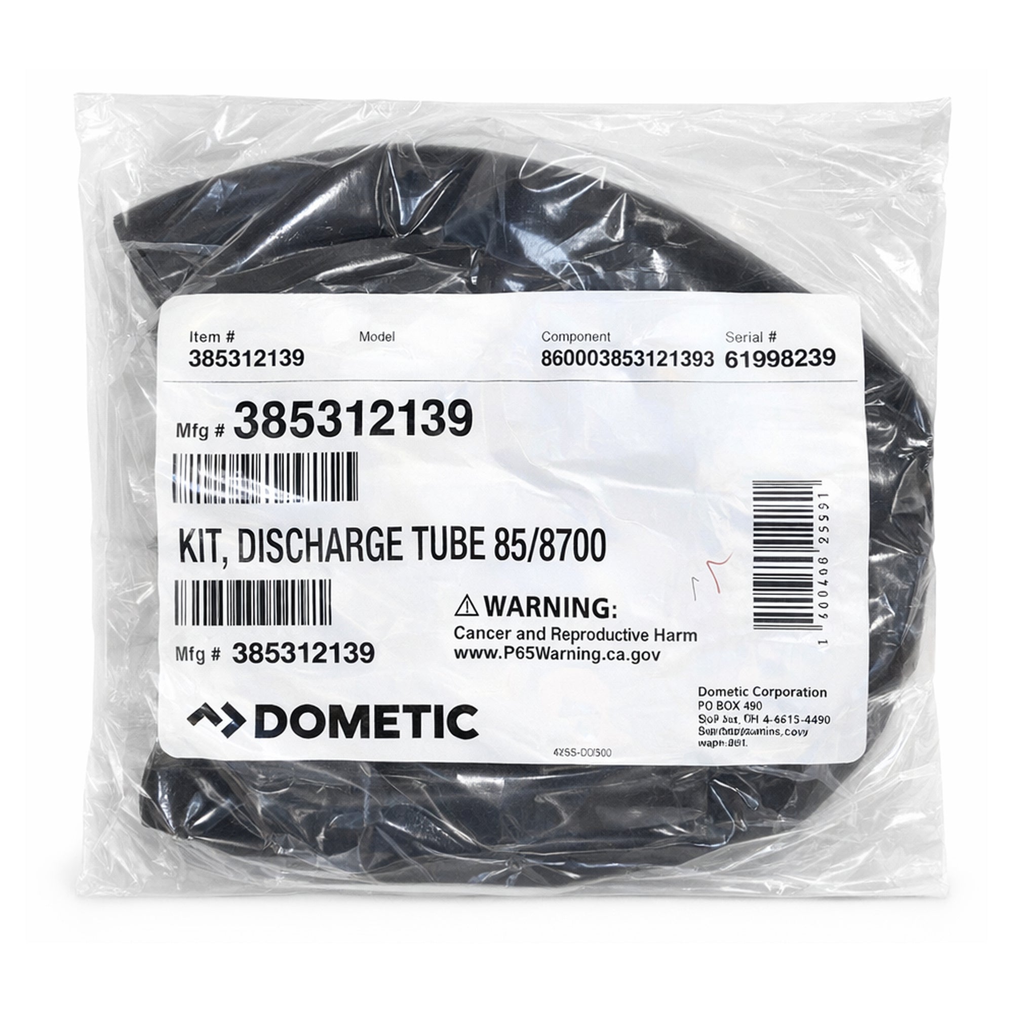 Dometic Discharge Tube Kit Package Label - Part# 385312139