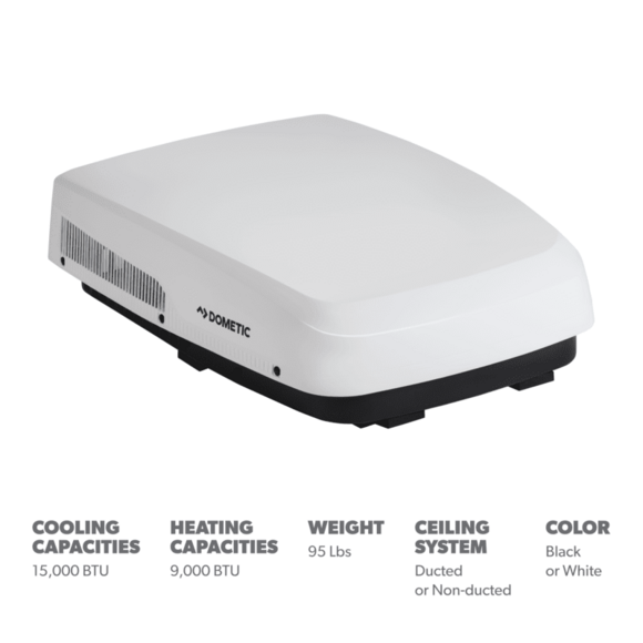 Dometic - FreshJet 5 Series 15,000 BTU Low-Profile Electronic RV Air Conditioner with Heat Pump - White - Part# 9620017216 detail view