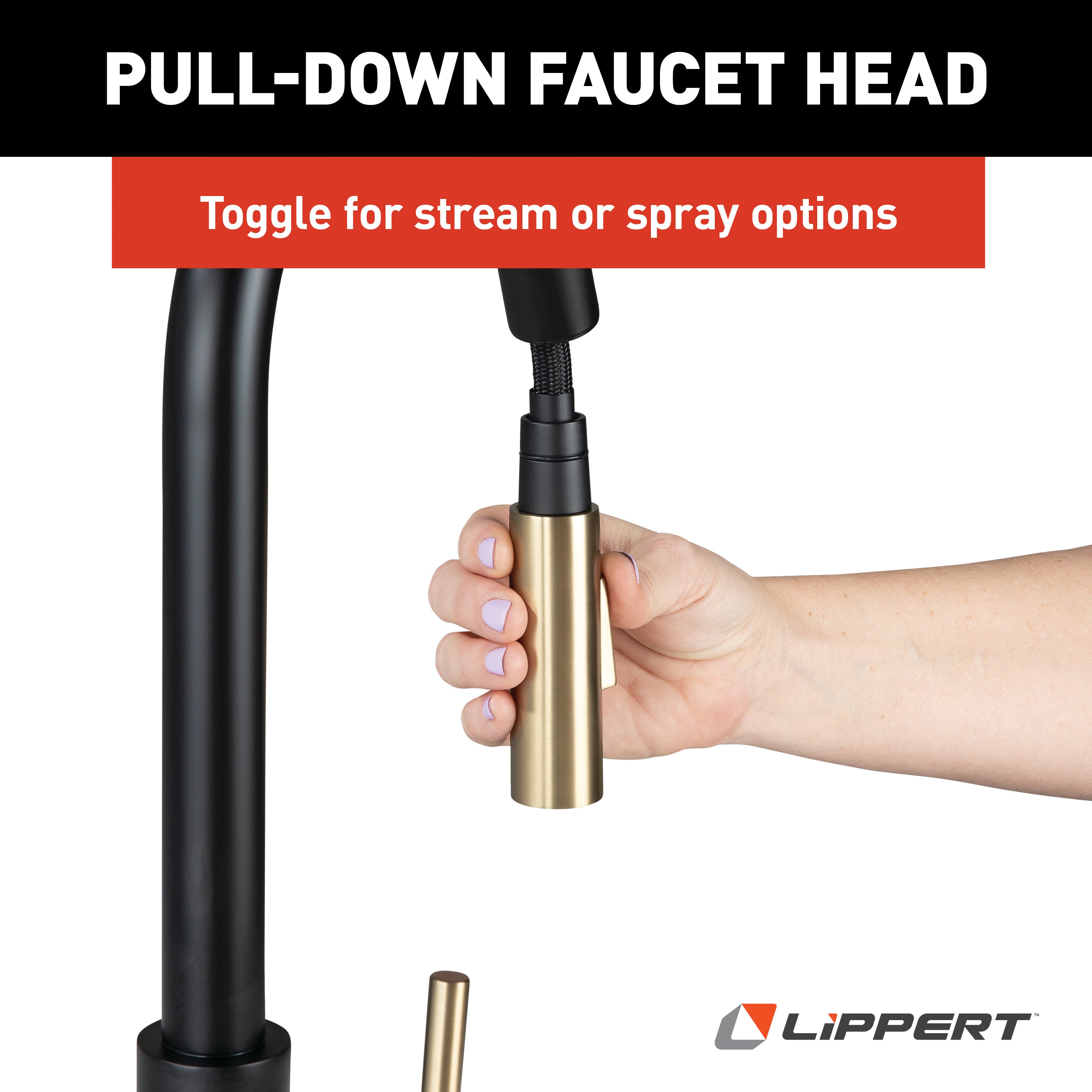 Lippert - Flow Max Bullet Pull-Down Kitchen Faucet - Black Matte / Satin Bronze #2024000071 - Image 7