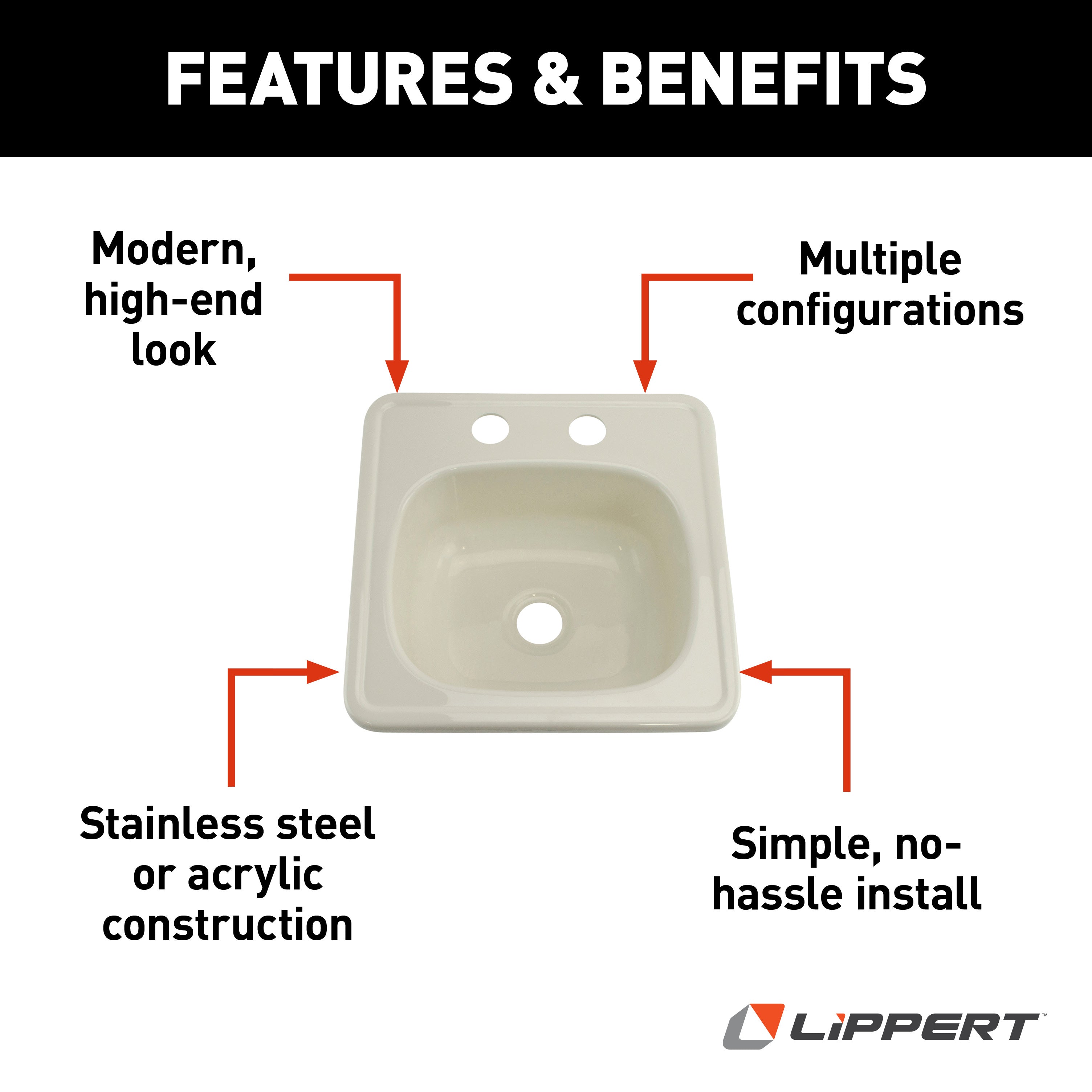 Lippert - Square Galley/Kitchen Sink; 15" X 15" (Parchment) - Image 4