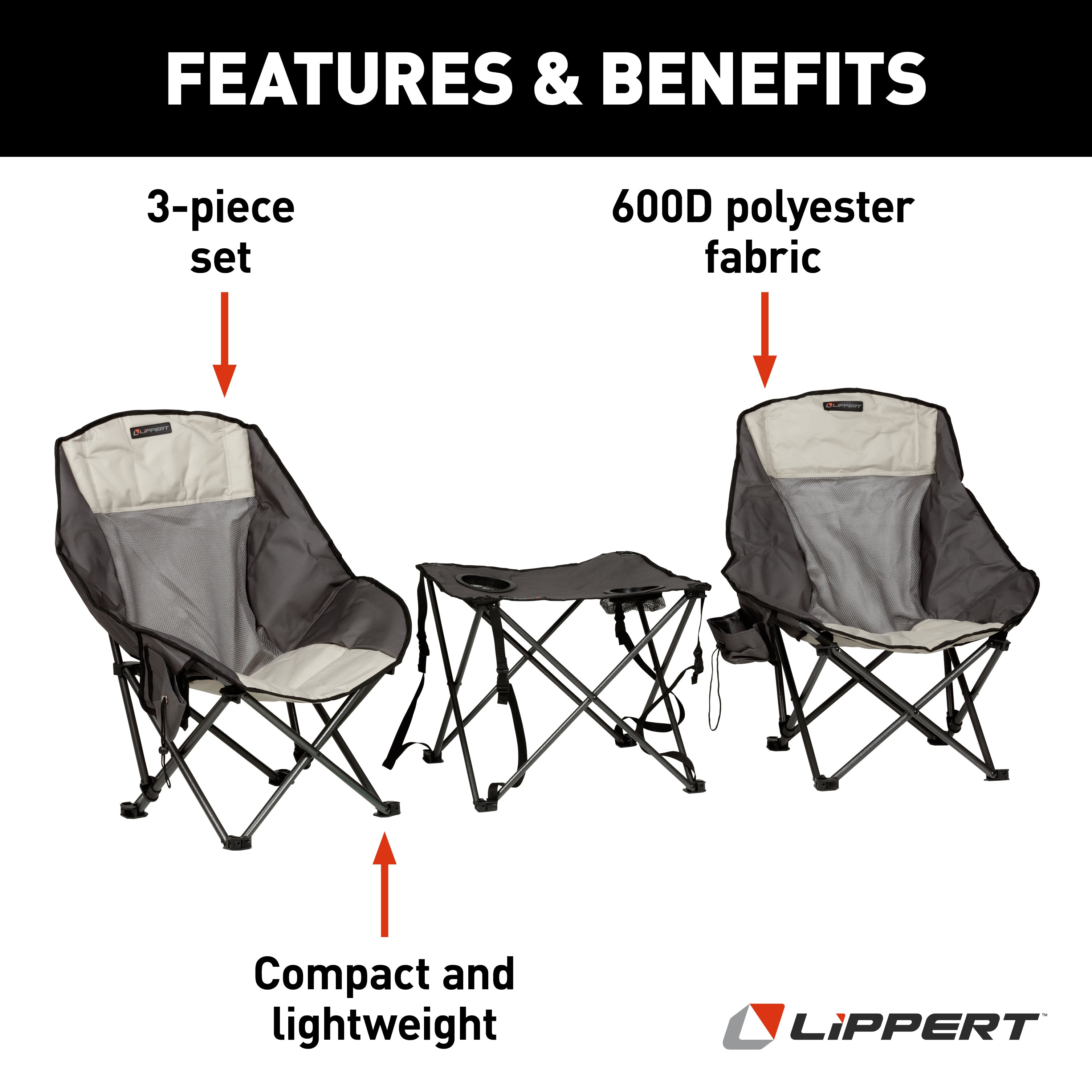 Lippert Baja Overlanding Chair & Table Set - Dark Grey / Sand #2022114831 - Image 2