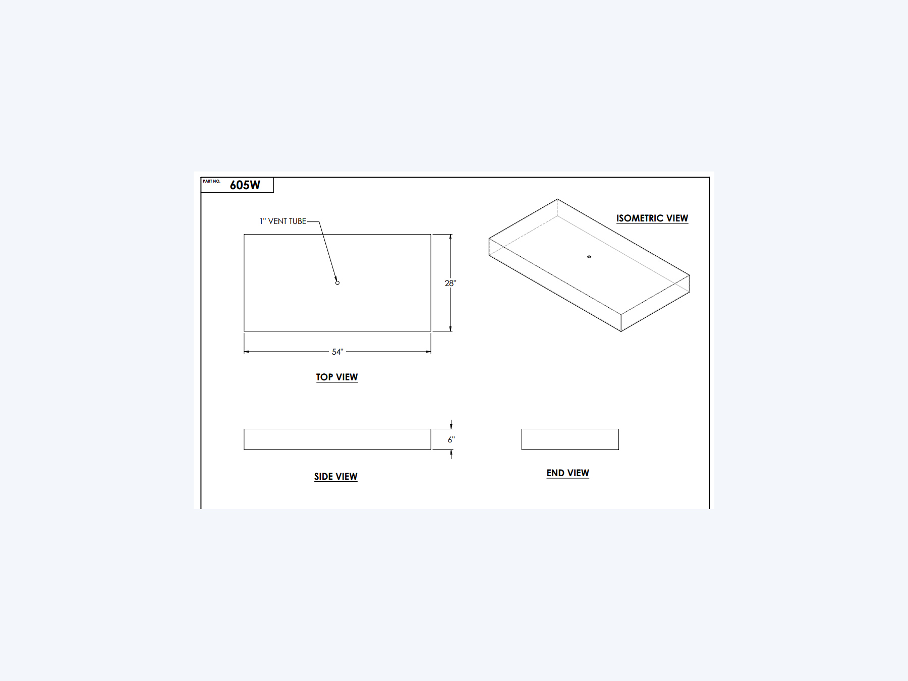 Elkhart Plastics - 39 Gallon RV Fresh Water Tank 54 x 28 x 6 - 605W Low Profile OEM Replacement top
