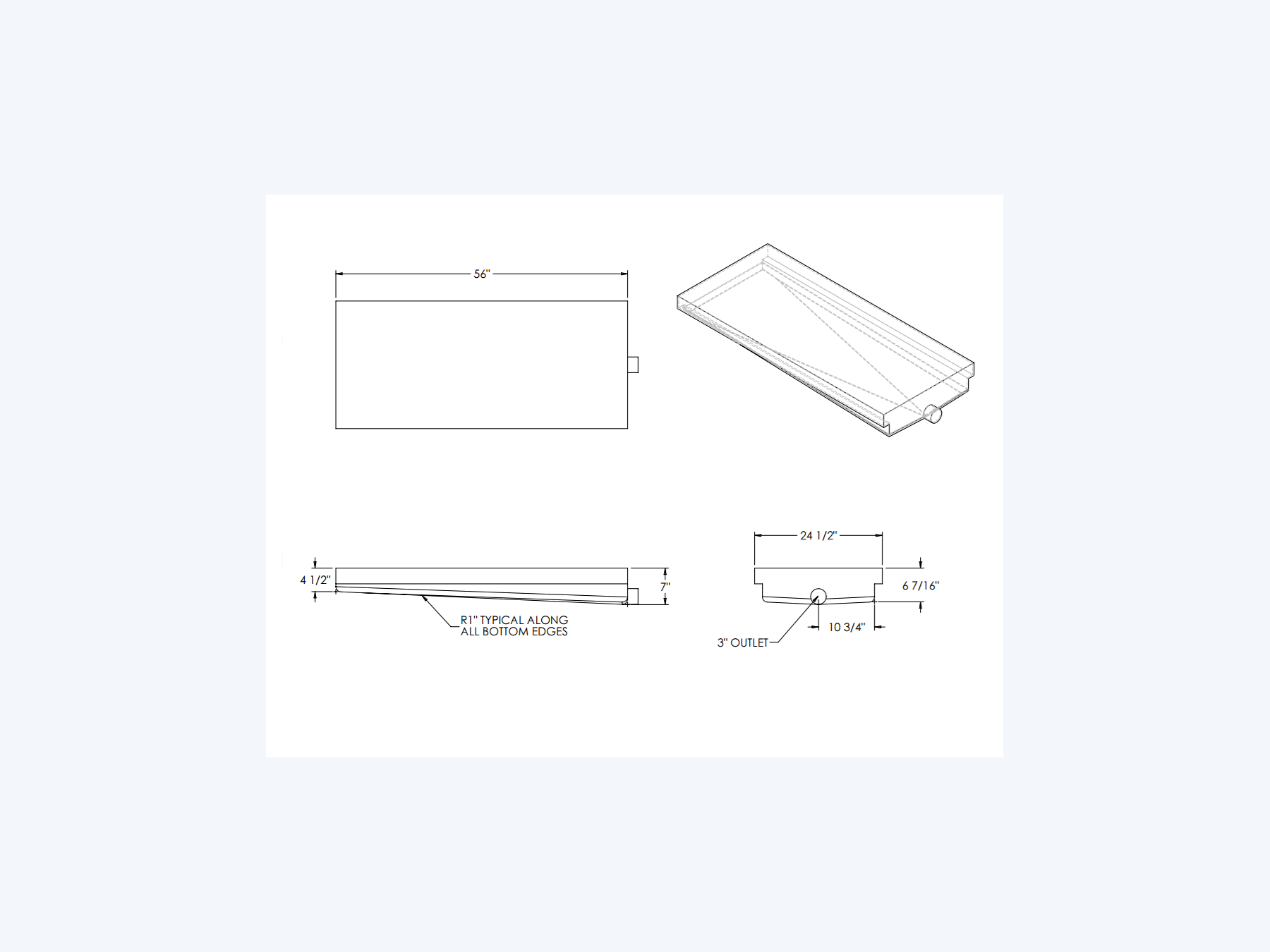 Elkhart Plastics - 42 Gallon RV Holding Tank 56x24.5x7 Center End Drain EPI 4451 H1248 Black Gray Water OEM reference close