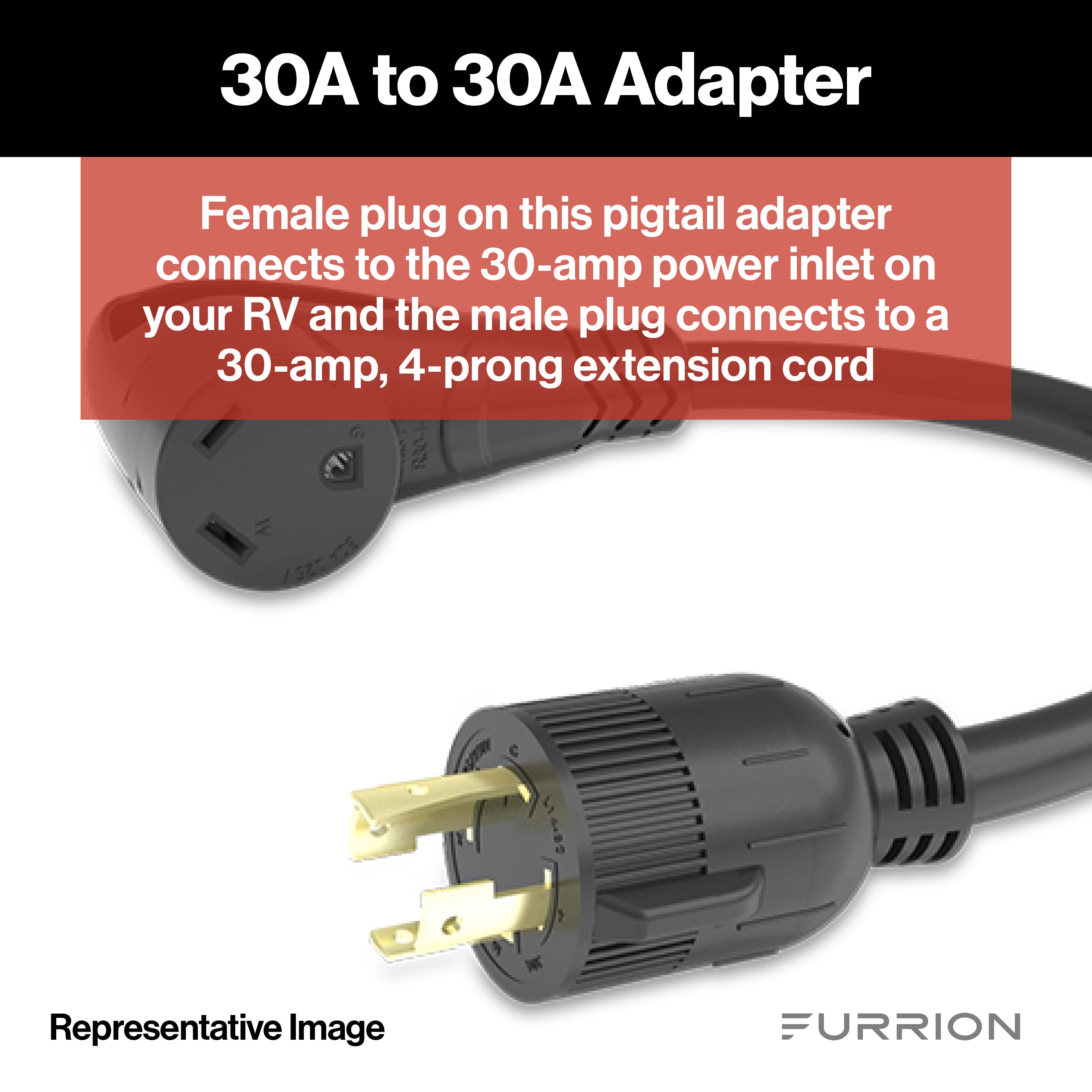 Furrion Pigtail Adapter - 30A Connector To 30A 4-Prong Plug, Black #Fp31Gen4R-Sb - Image 3