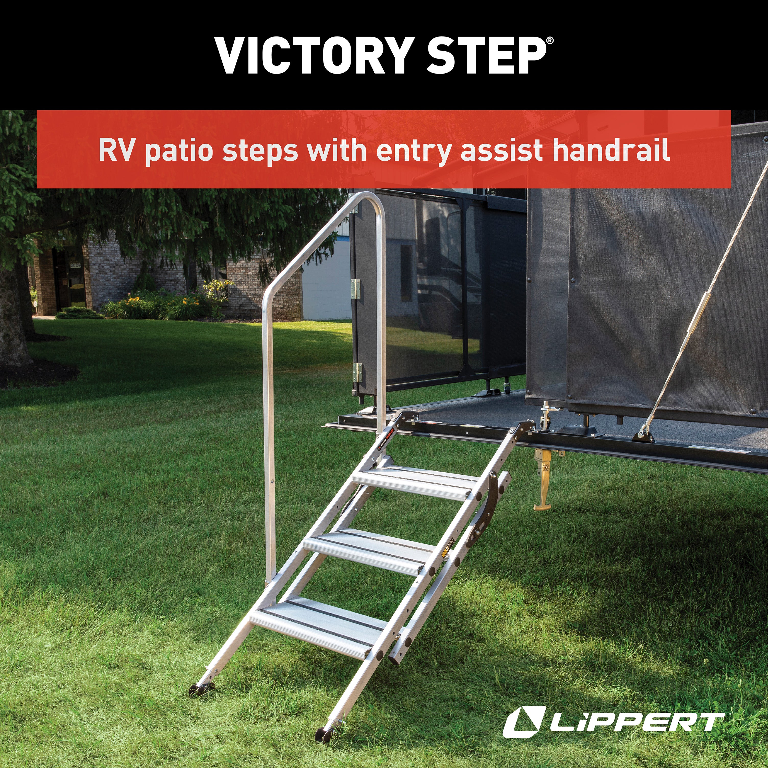 Lippert Victory Step Toy Hauler & Rv Patio Steps With Entry Assist Handrail - Triple - Image 9