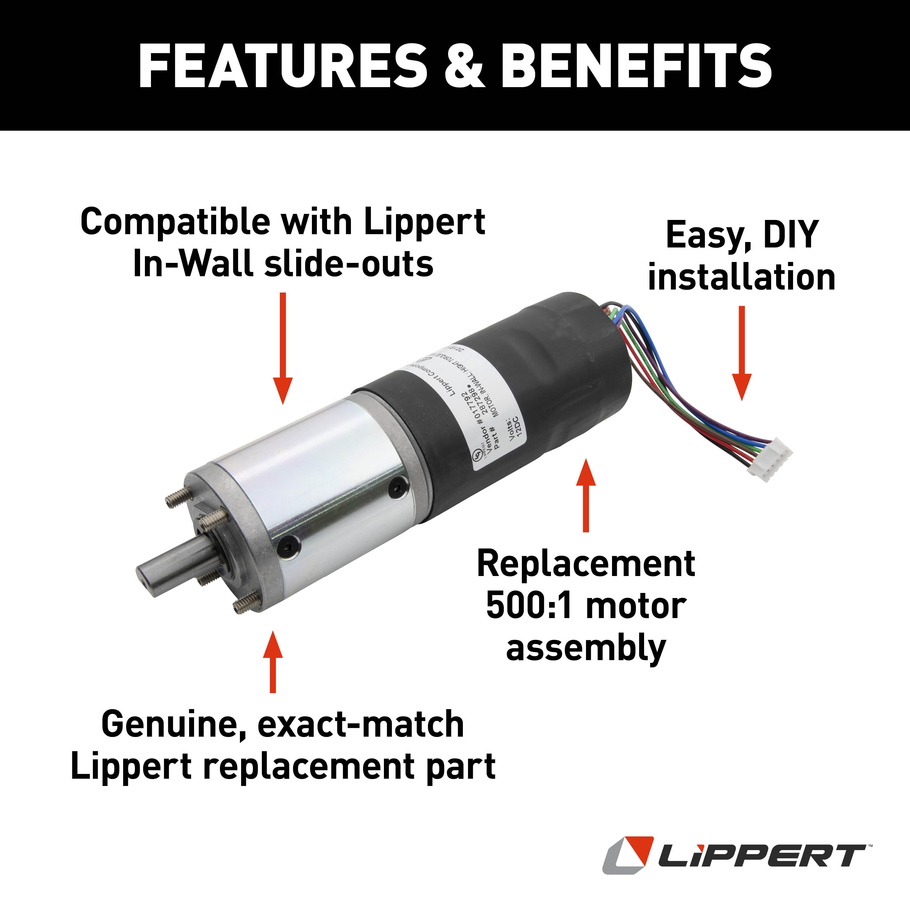 Lippert Replacement In-Wall Slide-Out High-Torque 500:1 Motor #287298 - Image 6