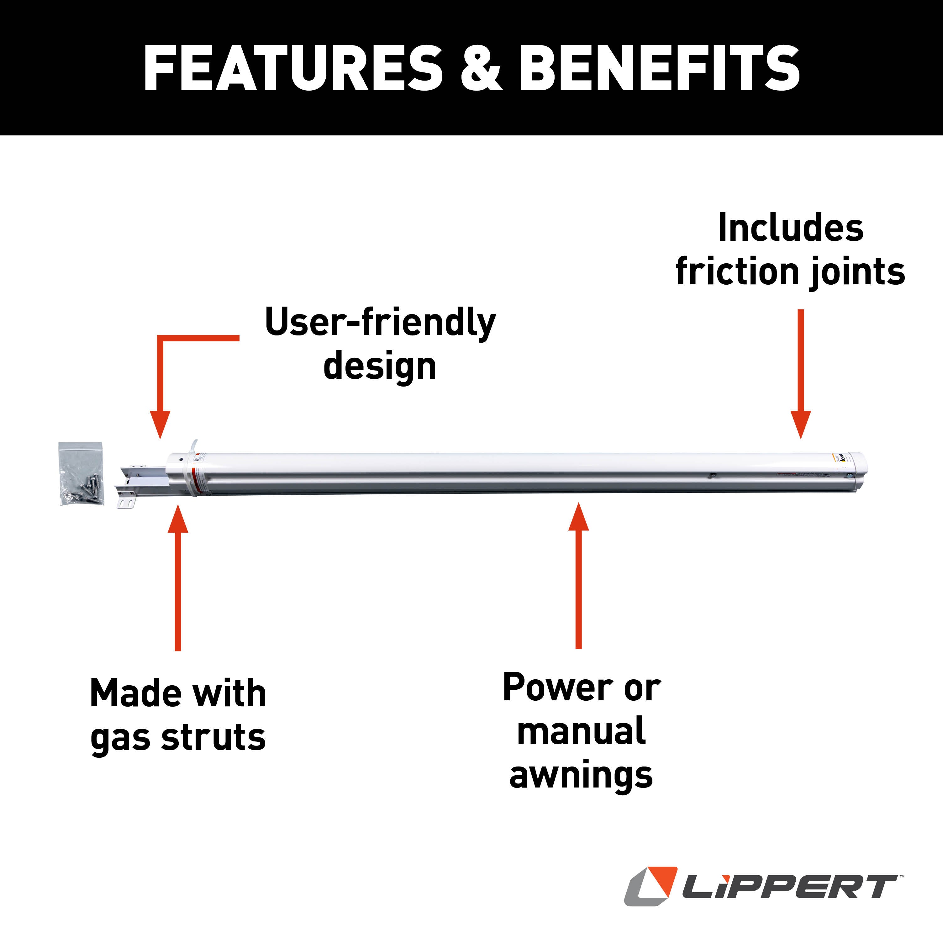 Solera 69" Standard Flat Awning Support Arm Assembly - White #281152 - Image 2