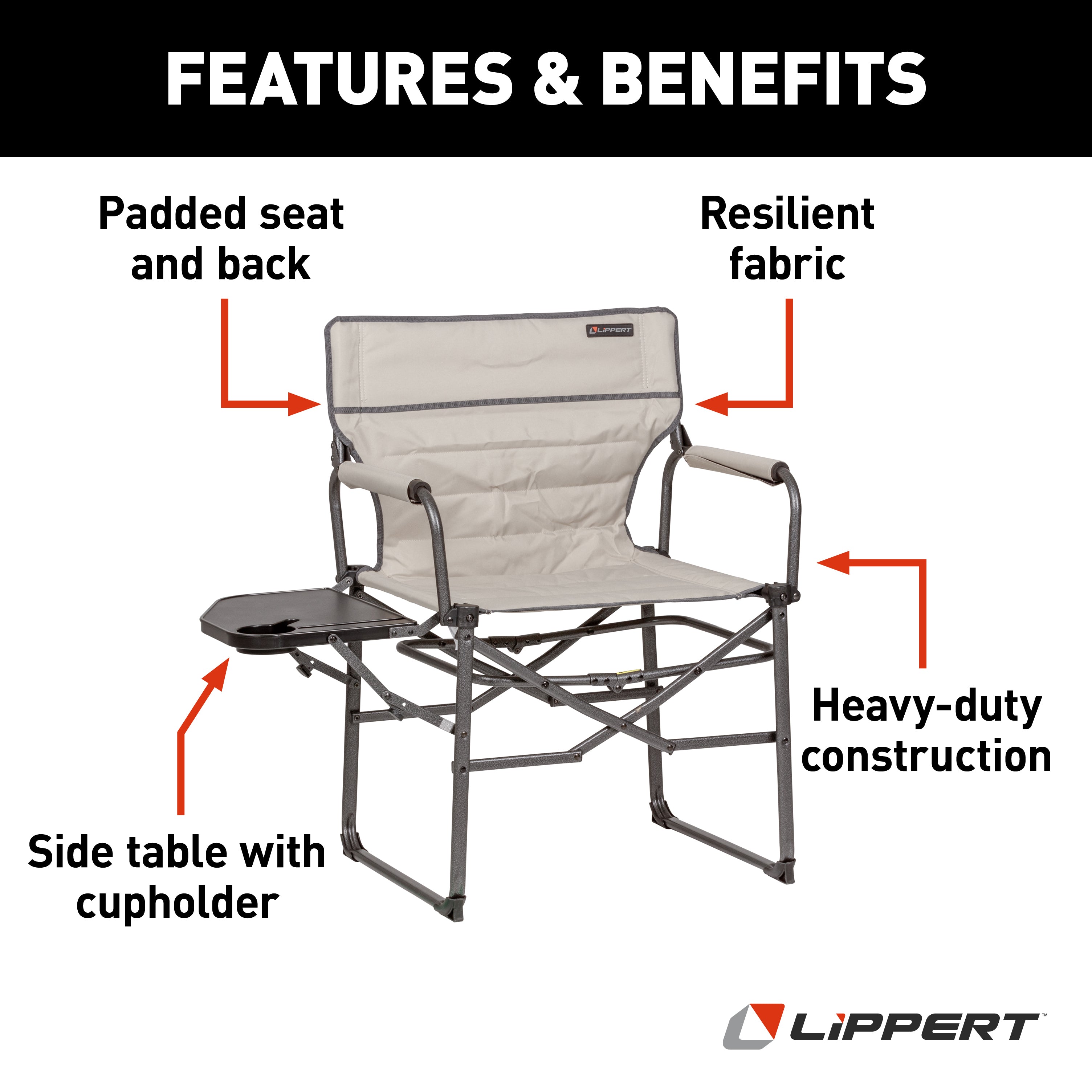 Lippert Scout Xl Director Chair With Side Table - Sand - Image 2