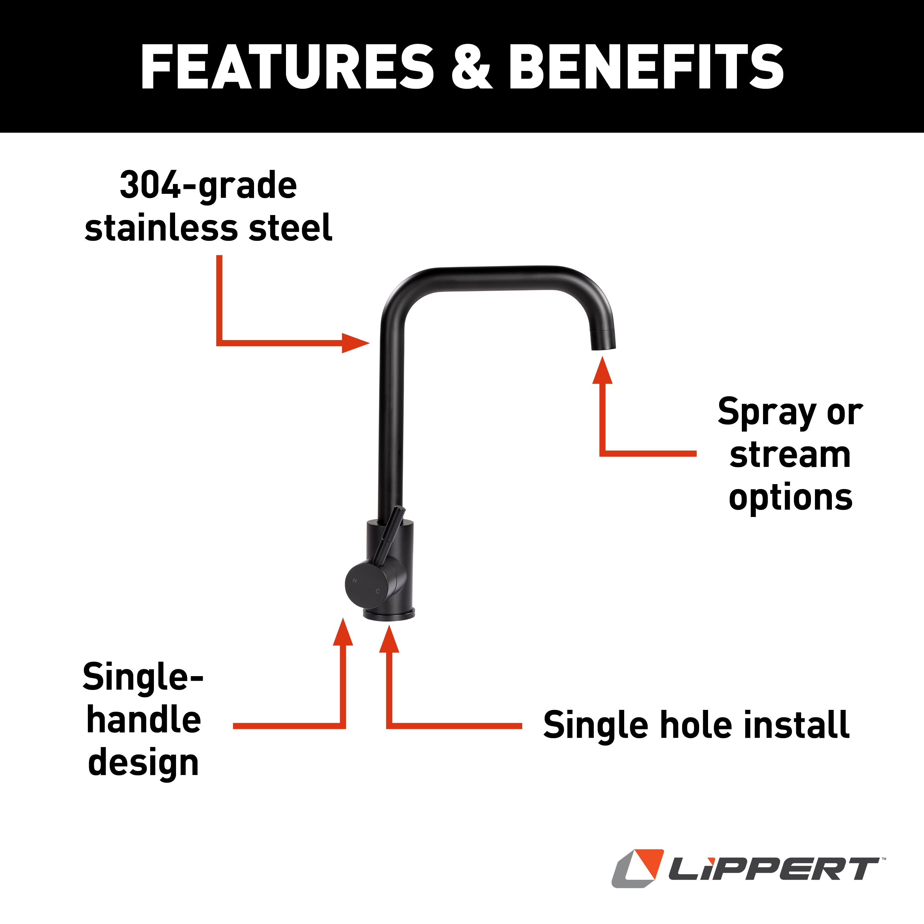 Lippert - Square Gooseneck Faucet - Black Matte - Image 3