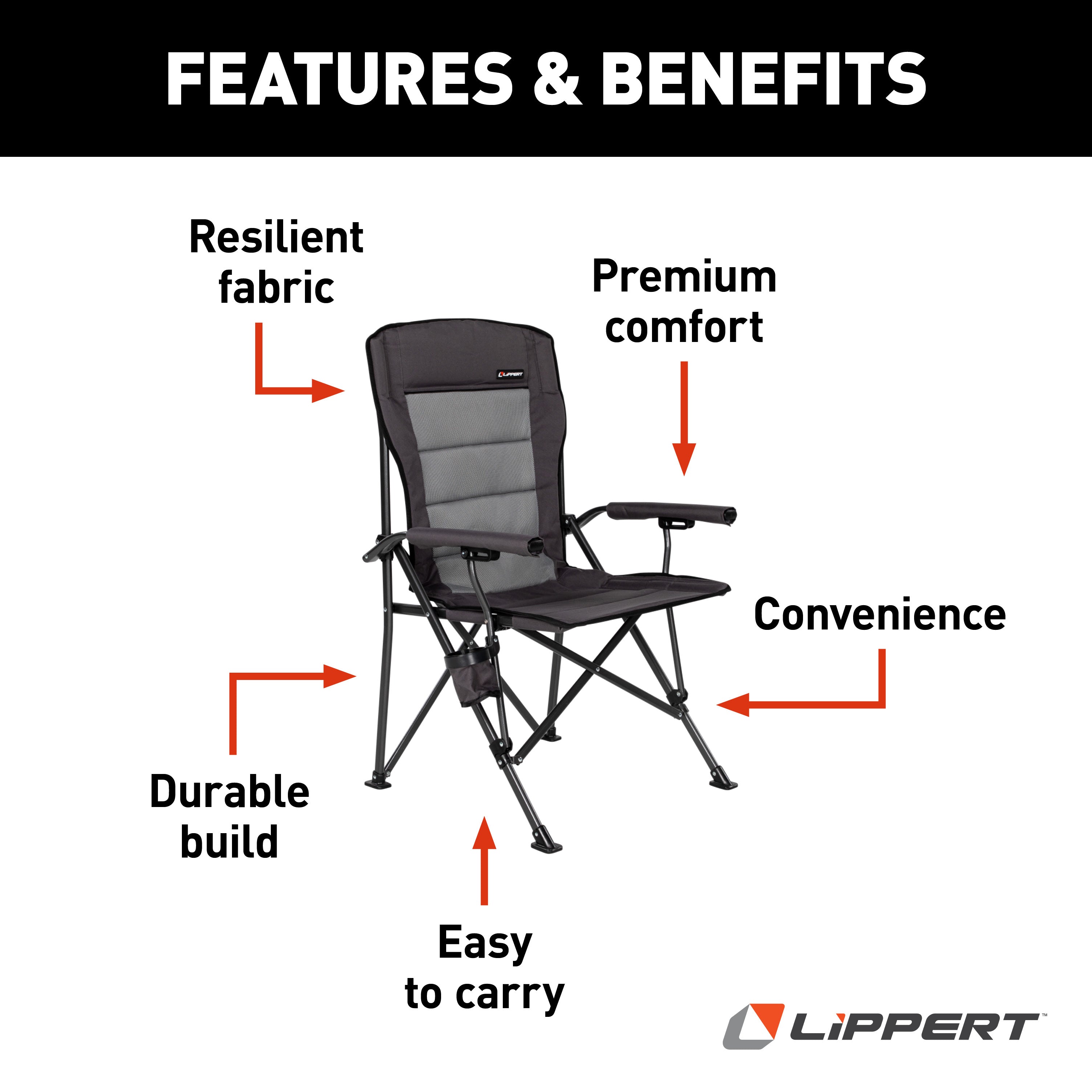 Lippert - Scout Outdoor Folding Chair - Dark Grey - Image 4