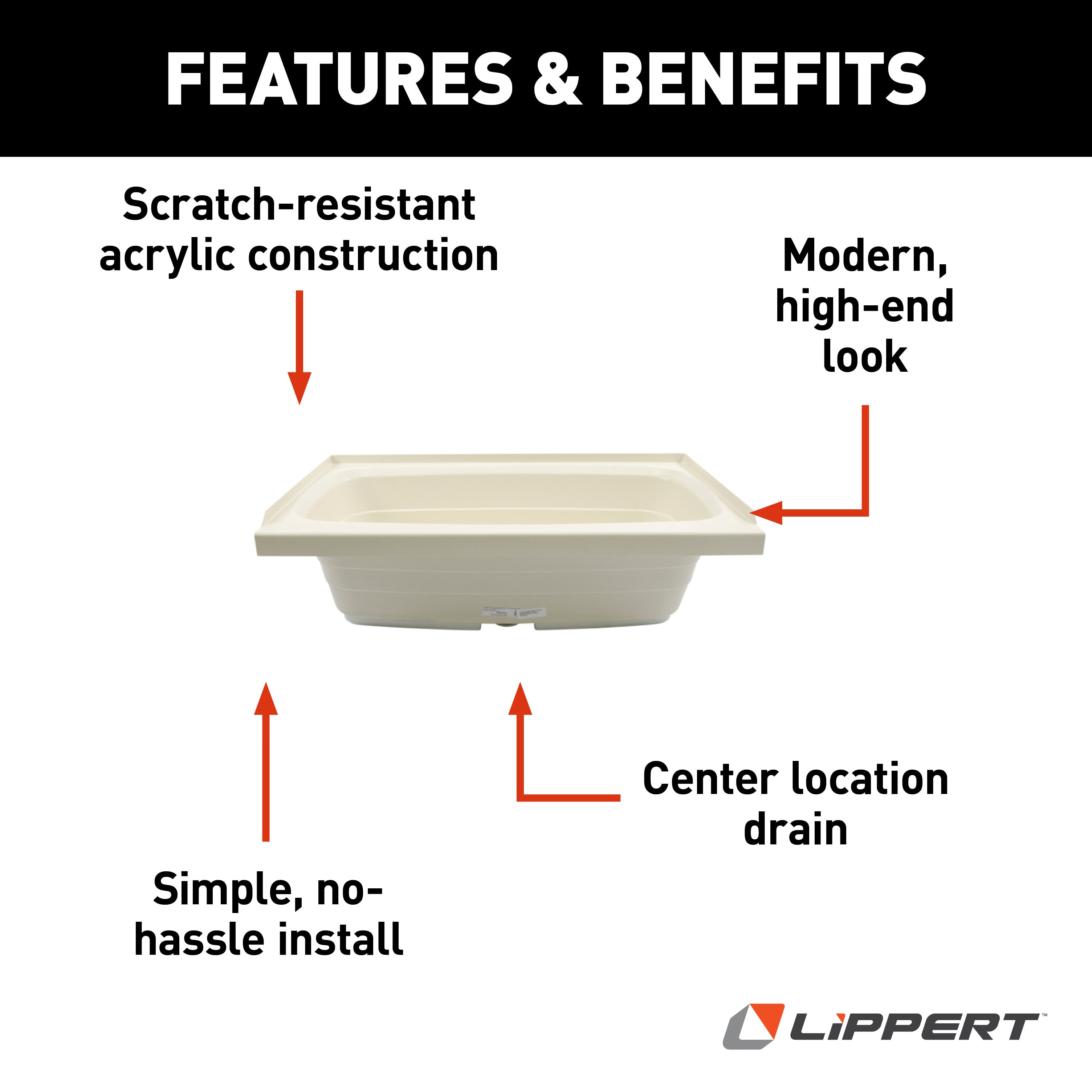 Lippert Bathtub With Center Drain - 24" X 40", Parchment #P2440Cdspk - Image 5