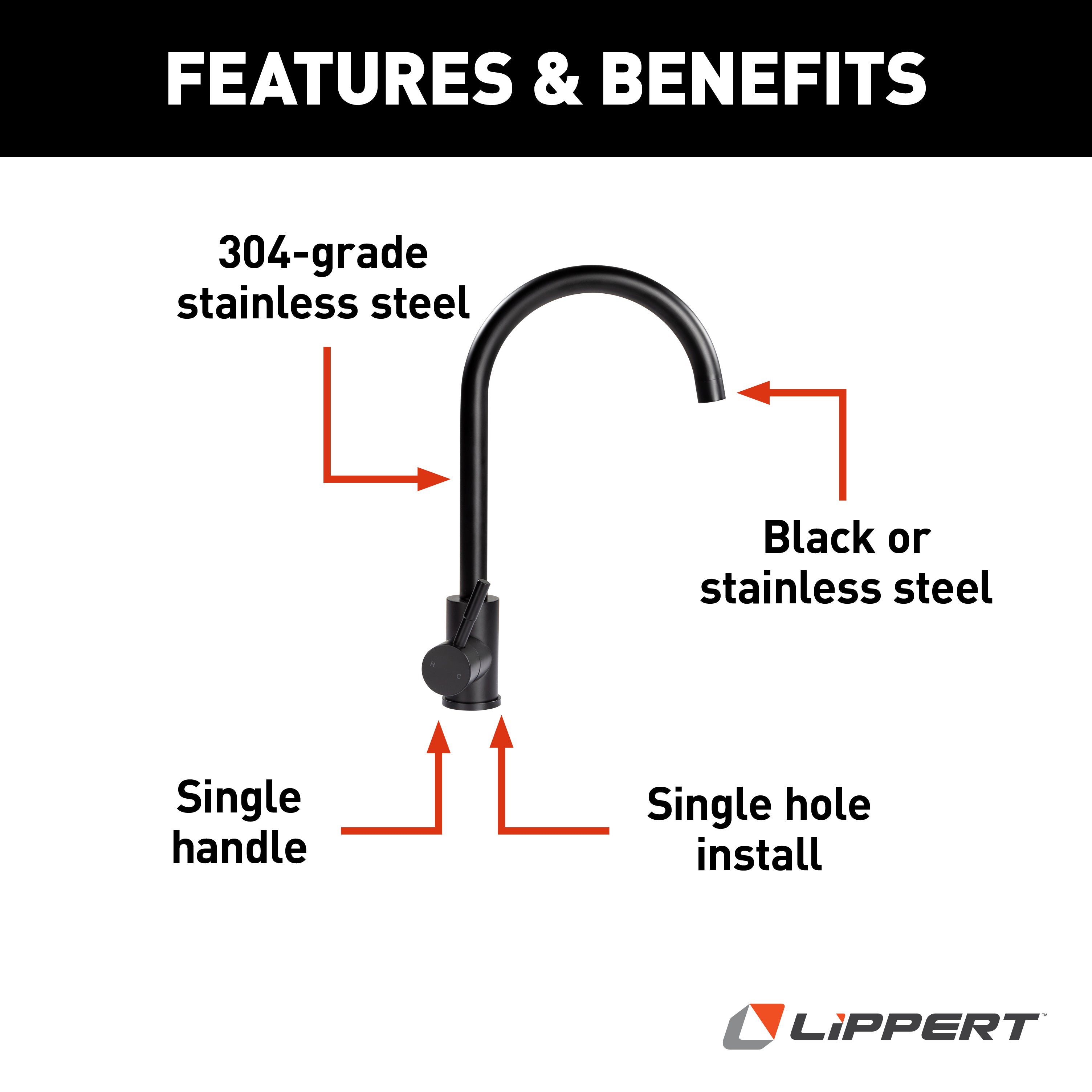 Lippert Flow Max Curved Gooseneck Faucet - Black Matte - Image 2