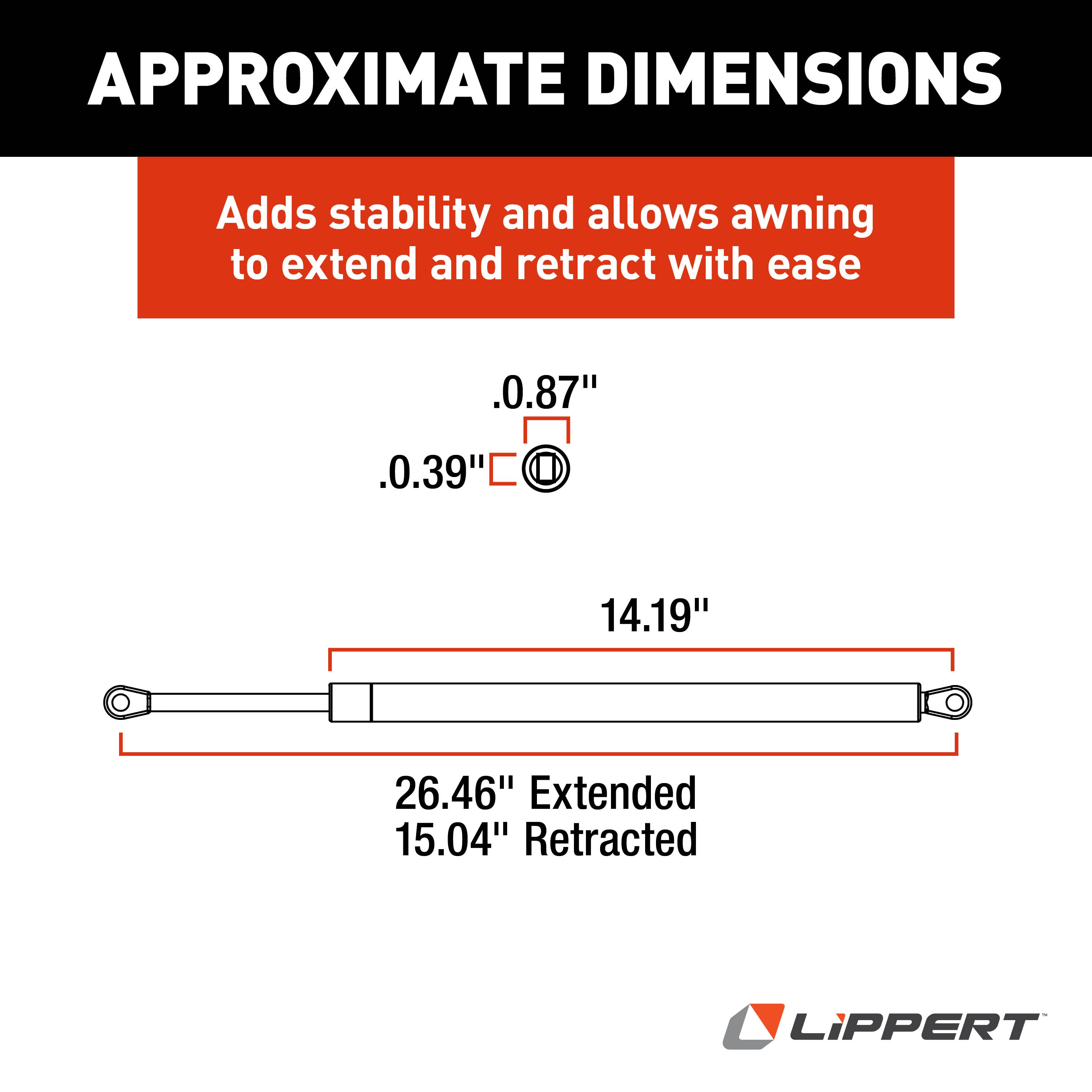 Solera Replacement Gas Strut For Solera Awnings With Short Or Flat Assemblies - 26” #280343 - Image 2