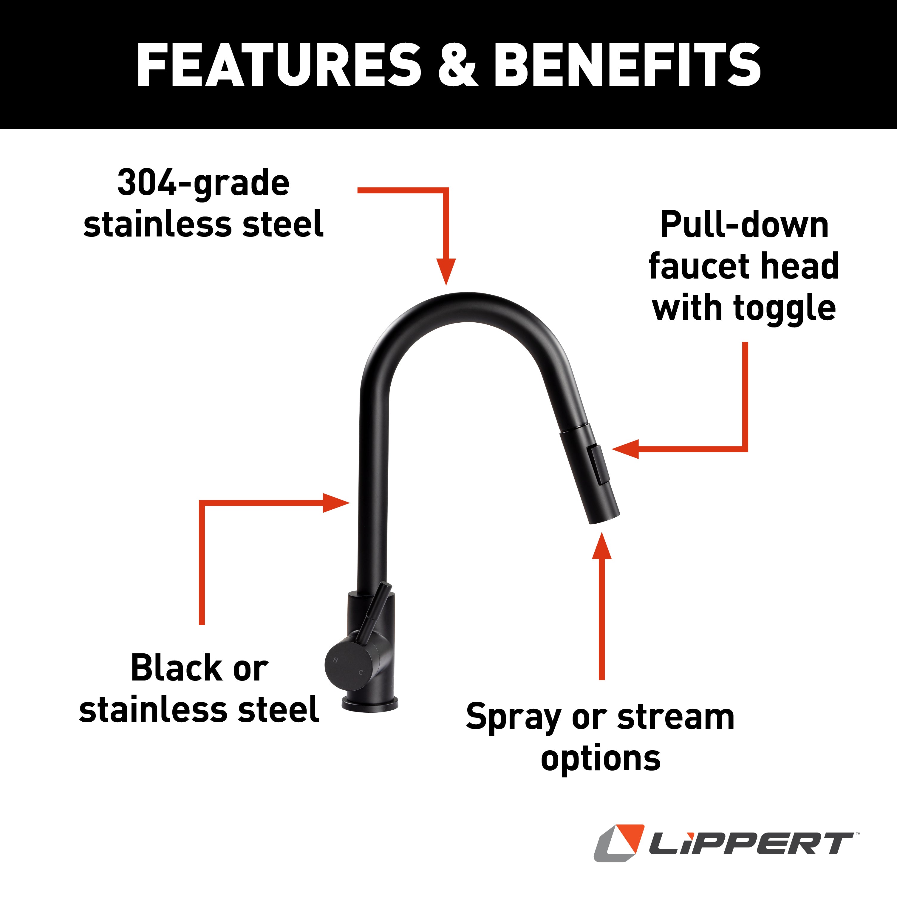 Lippert Flow Max Bullet Pull-Down Kitchen Faucet - Black Matte - Image 3