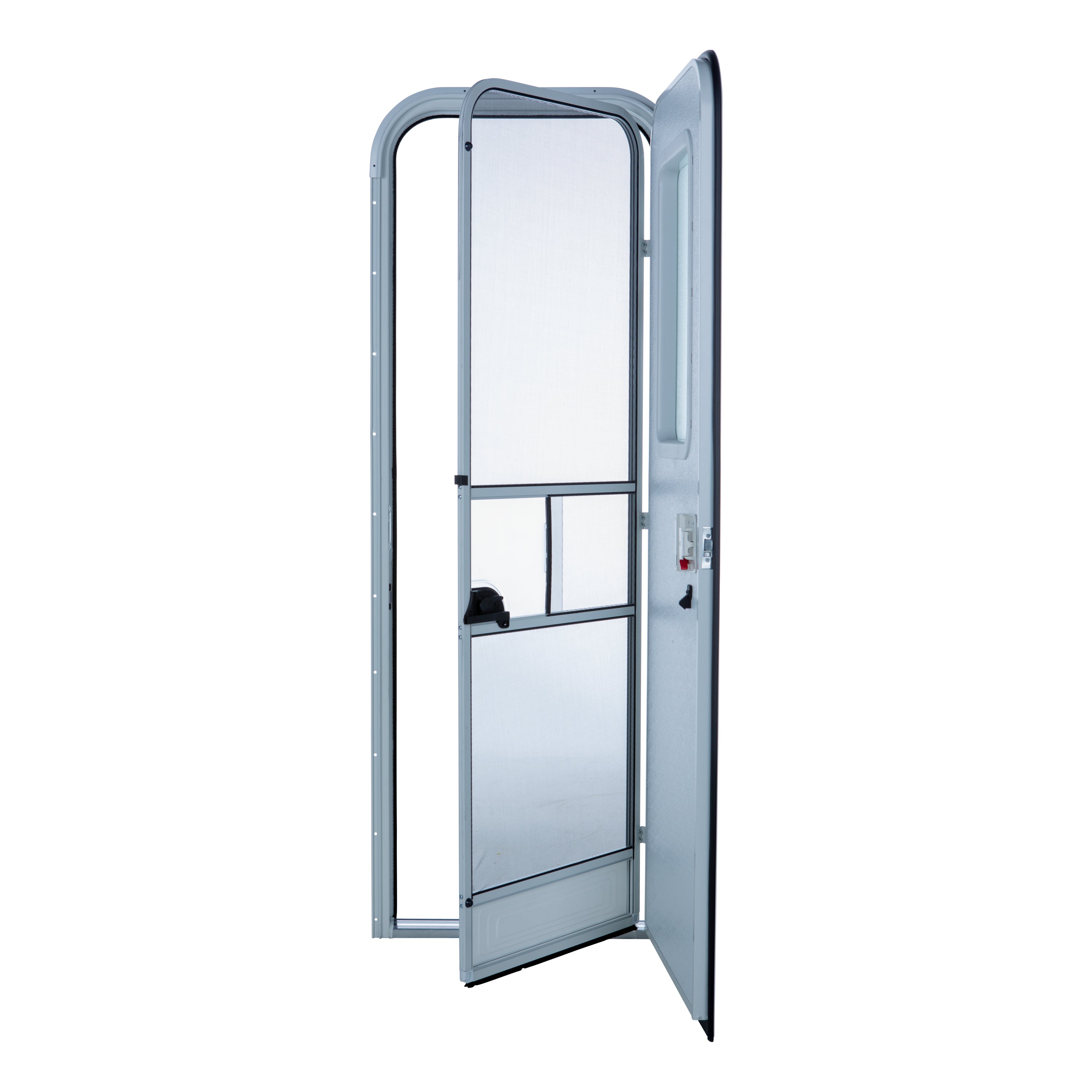 Lippert - Right Hinge Rv Radius Entry Door With Screen Door - 24" X 72" (Polar White, White Window Frame) - Image 2