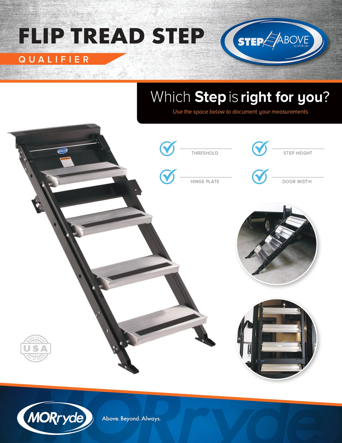 MORryde - STP-215 StepAbove Flip Tread 4-Step RV Entry Steps - Innovative Folding Design for Maximum Ground Clearance