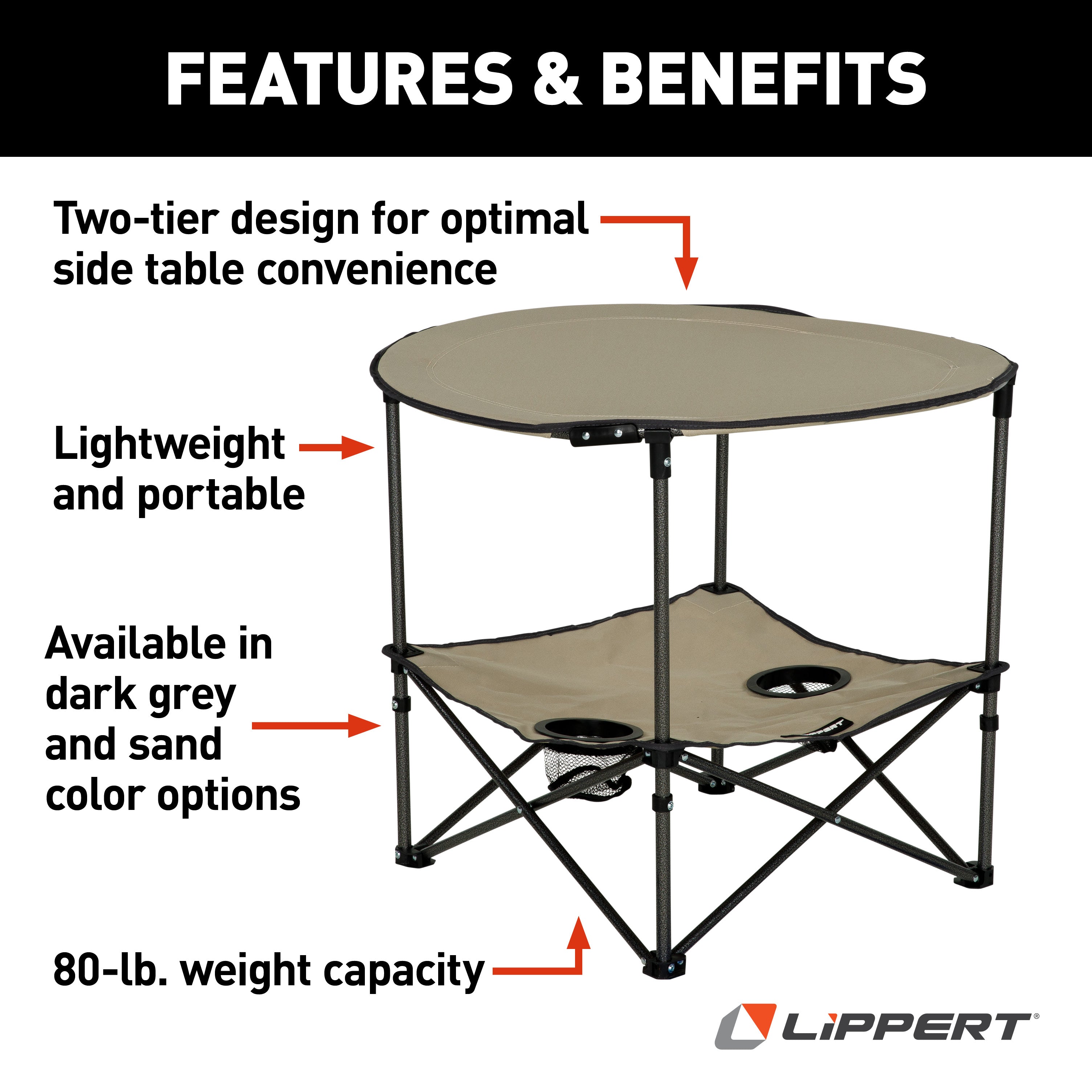 Lippert Two-Tier Folding Camping Table - Sand #2023053721 - Image 2