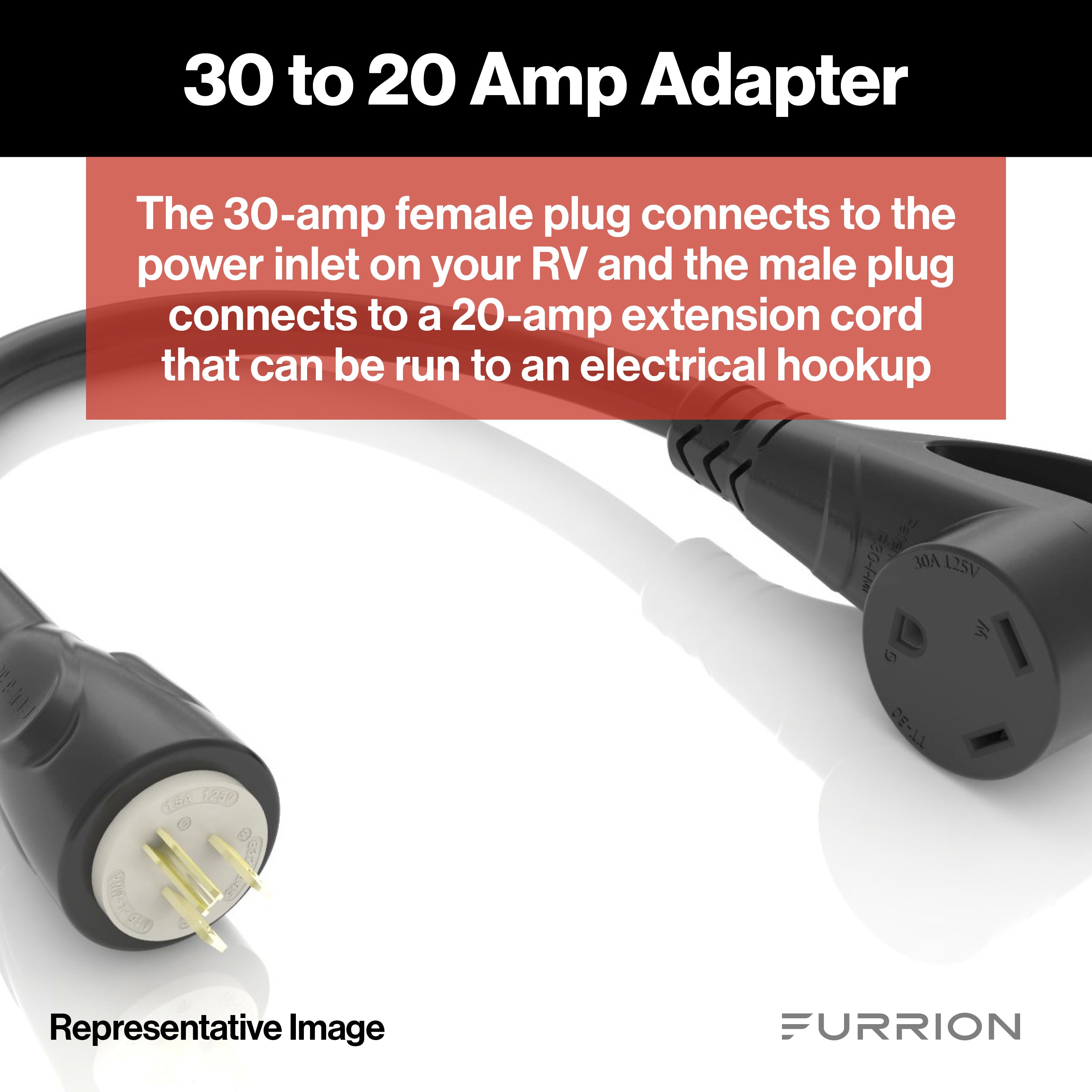Furrion Pigtail Adapter - 30A Connector To 20A Plug, Black #Fp3122R-Sb - Image 3