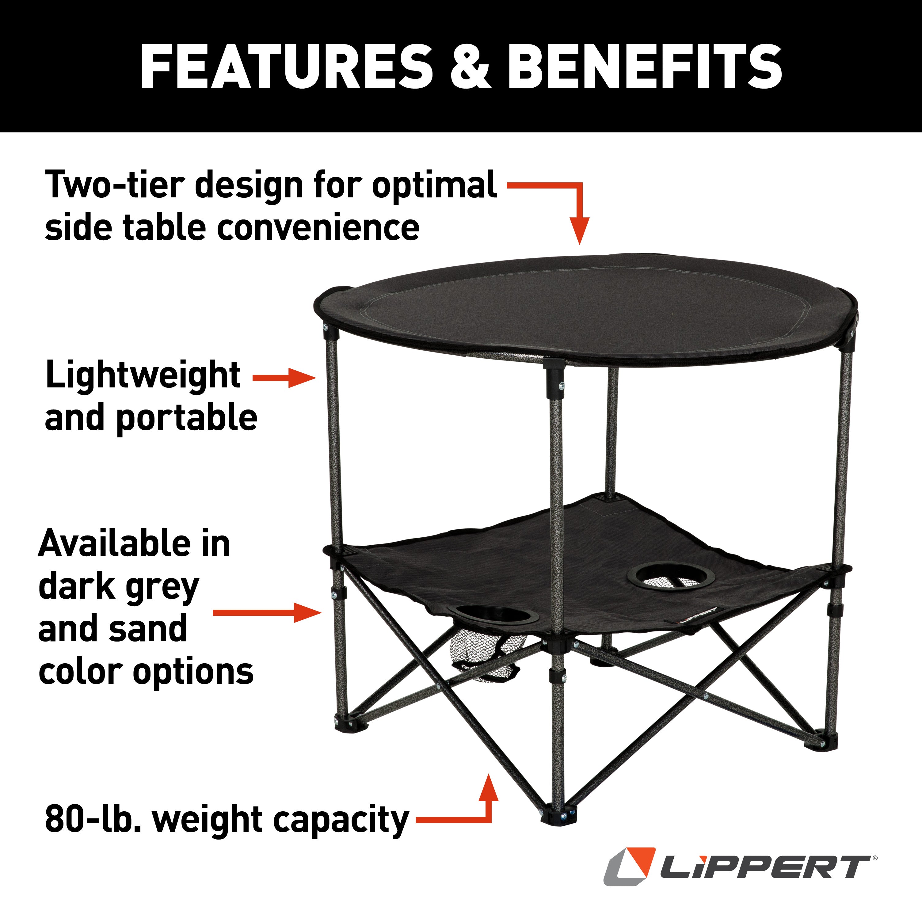 Lippert Two-Tier Folding Camping Table - Dark Grey #2023053720 - Image 2