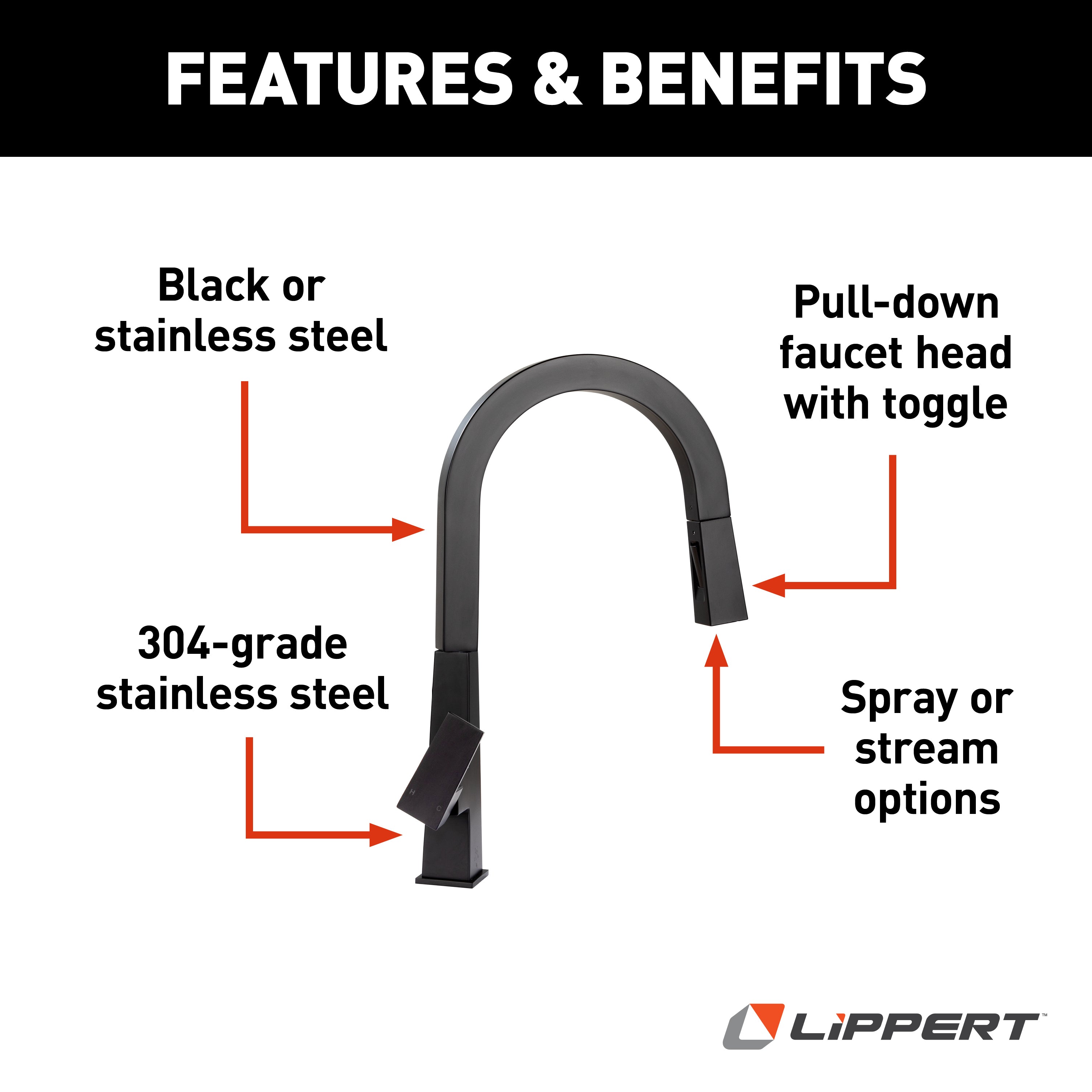 Lippert Flow Max Pull-Down Kitchen Faucet - Black Matte - Image 2