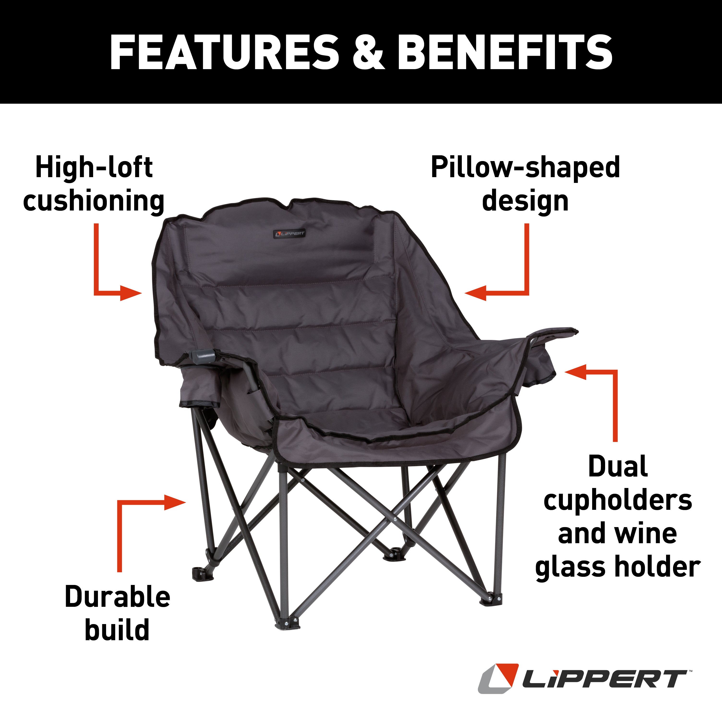 Lippert Big Bear Club Camping Chair - Dark Grey - Image 2