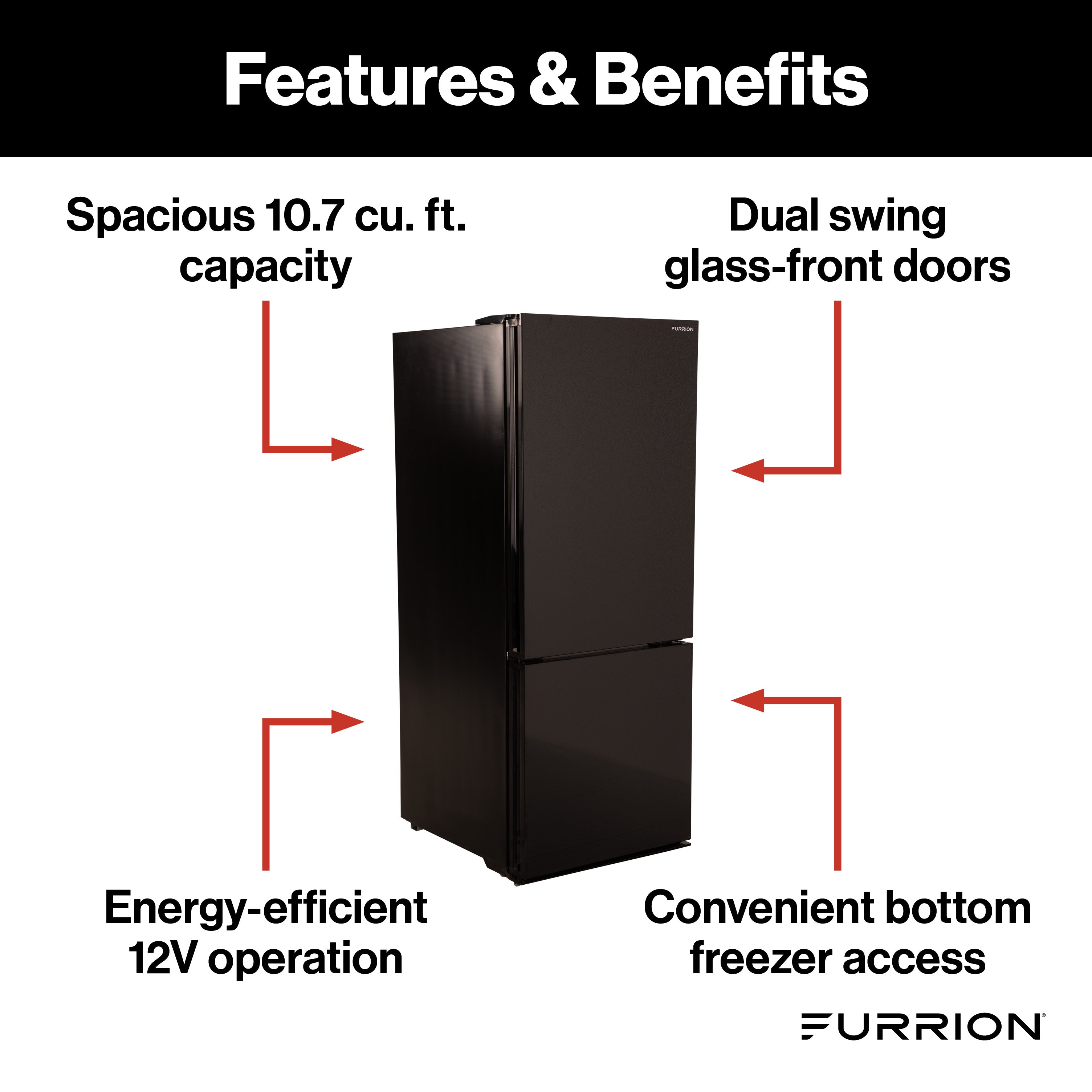 Furrion Rv Refrigerator - 12V, 10.7 Cu. Ft., Dual Swing Doors, Bottom Door Freezer, Black Glass Finish #Fcr11Dcgba-Bg-Ds - Image 3